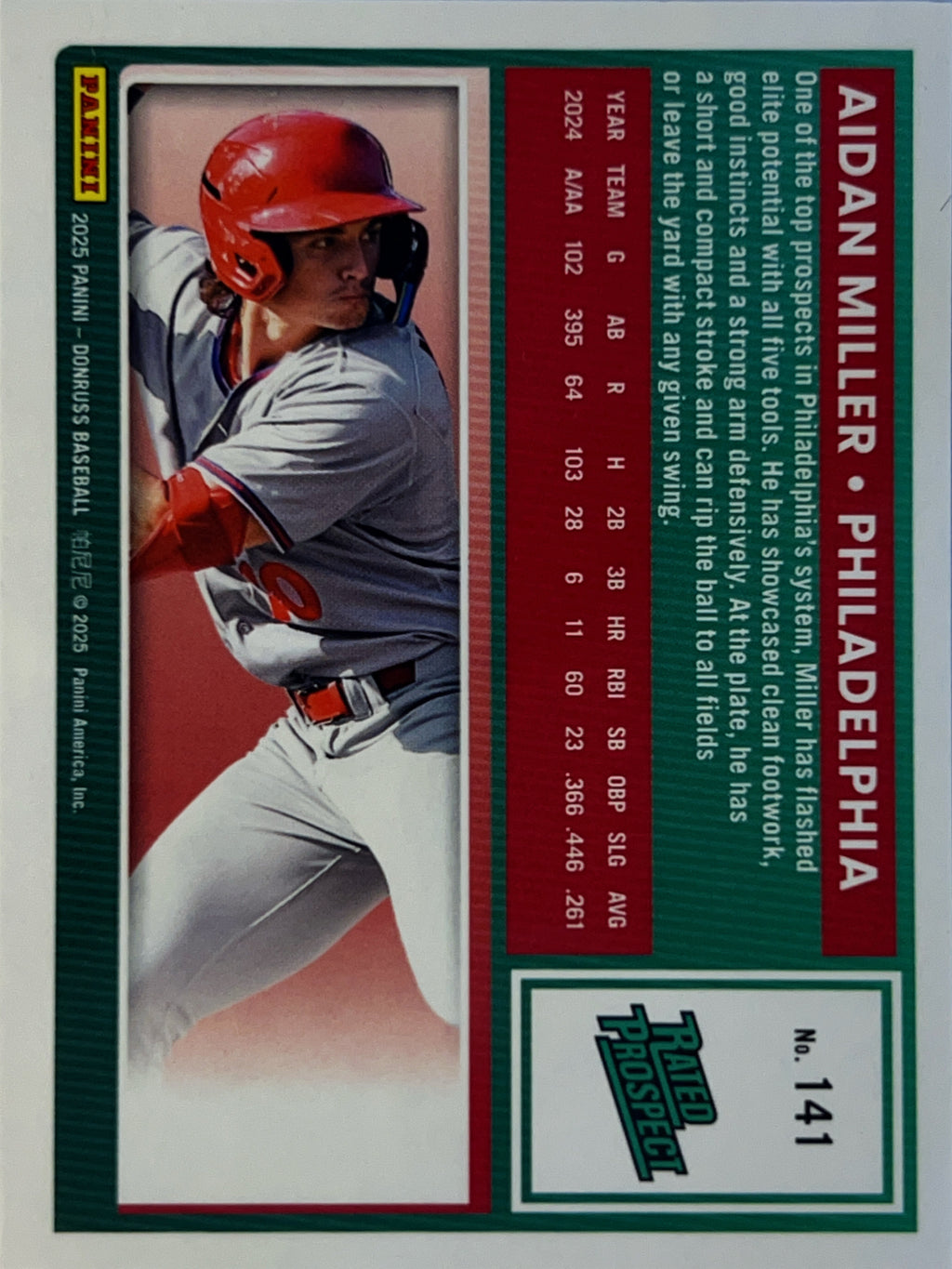 2025 Panini Donruss Baseball Aidan Miller #141 Liberty Holo Rated Prospect
