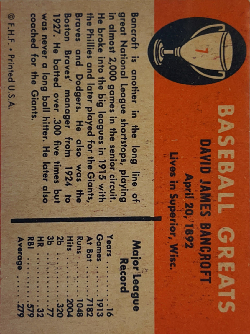 1961 Fleer Baseball Greats Dave Bancroft #7