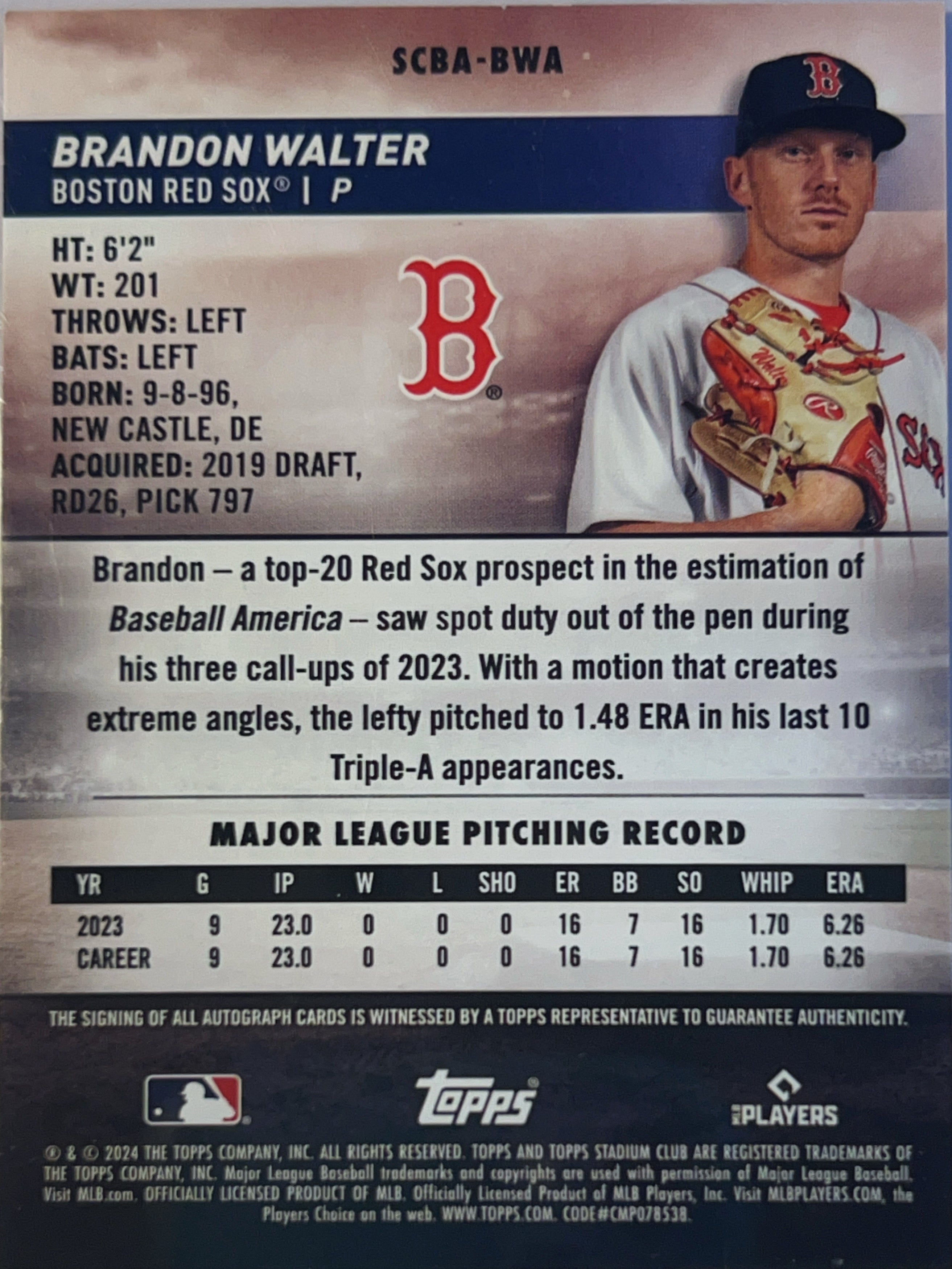 2024 Topps Stadium Club Brandon Walter #SCBA-BWA RC Auto