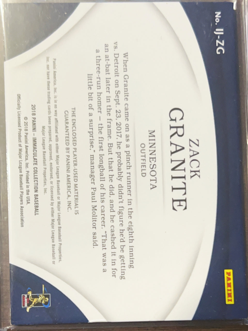 2018 Panini Immaculate Collection Zack Granite #IJ-ZG /99 Jumbo Jersey Patch