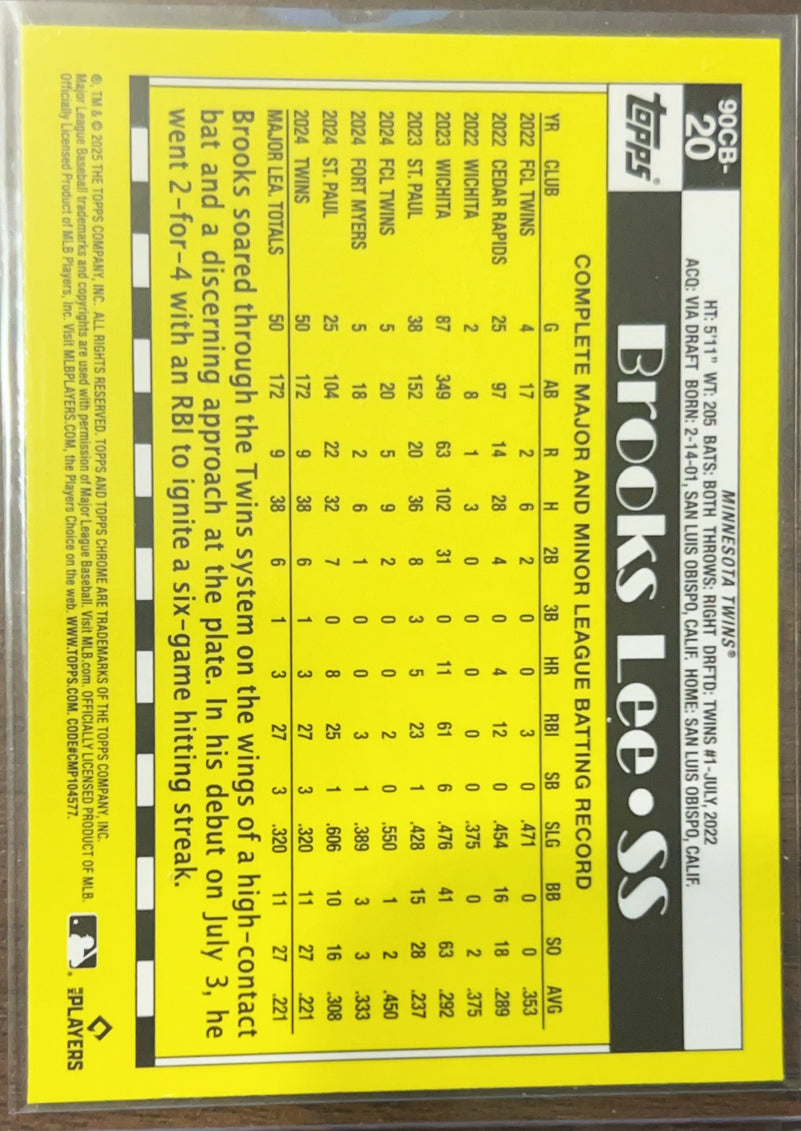 2025 Topps Chrome 1990 35th Anniversary Brooks Lee #90CB-20 Purple Refractor RC