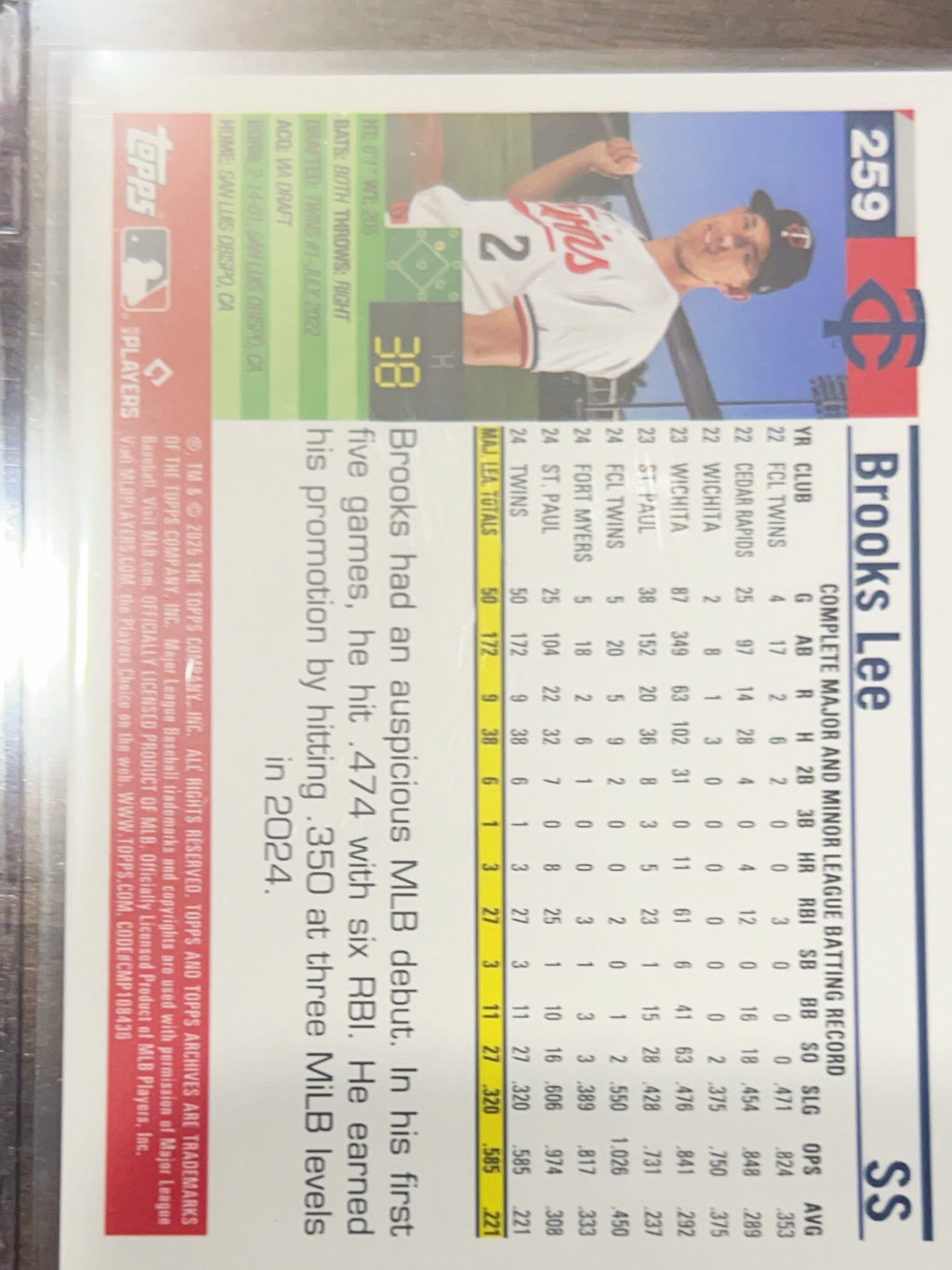 2025 Topps Archives Brooks Lee #259 RC