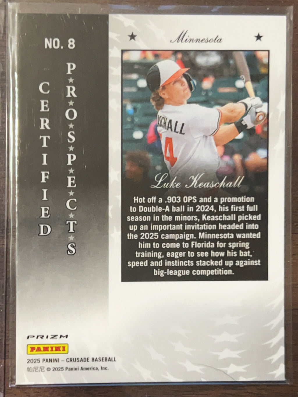 2025 Panini Crusade Prizm Luke Keaschall #8 Silver Stars RC