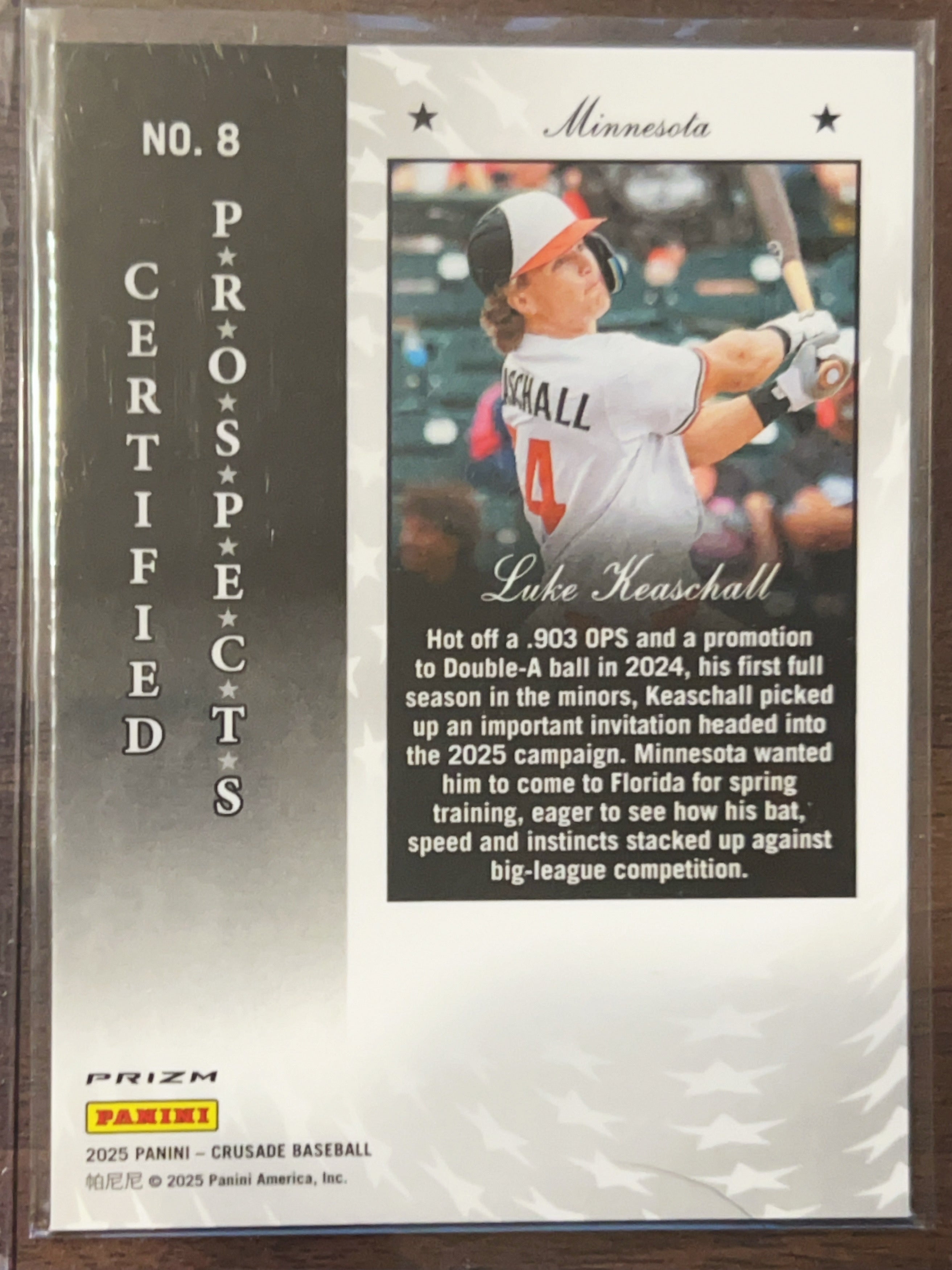 2025 Panini Crusade Prizm Luke Keaschall #8 Silver Stars RC