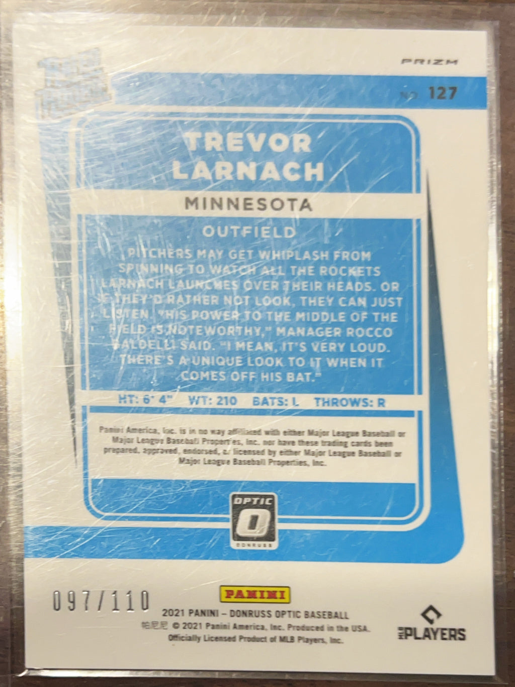 2021 Panini Donruss Optic Prizm Trevor Larnach #127 Red Snakeskin