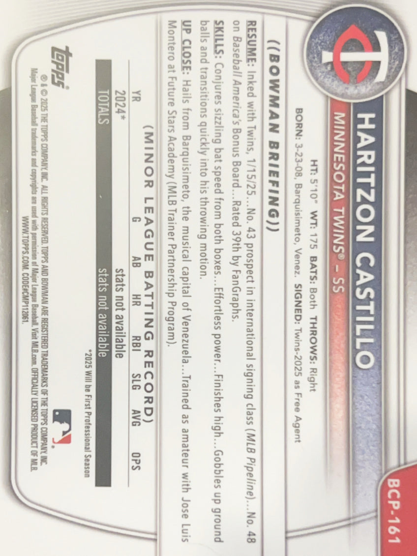 2025 Bowman Chrome Haritzon Castillo #BCP-161