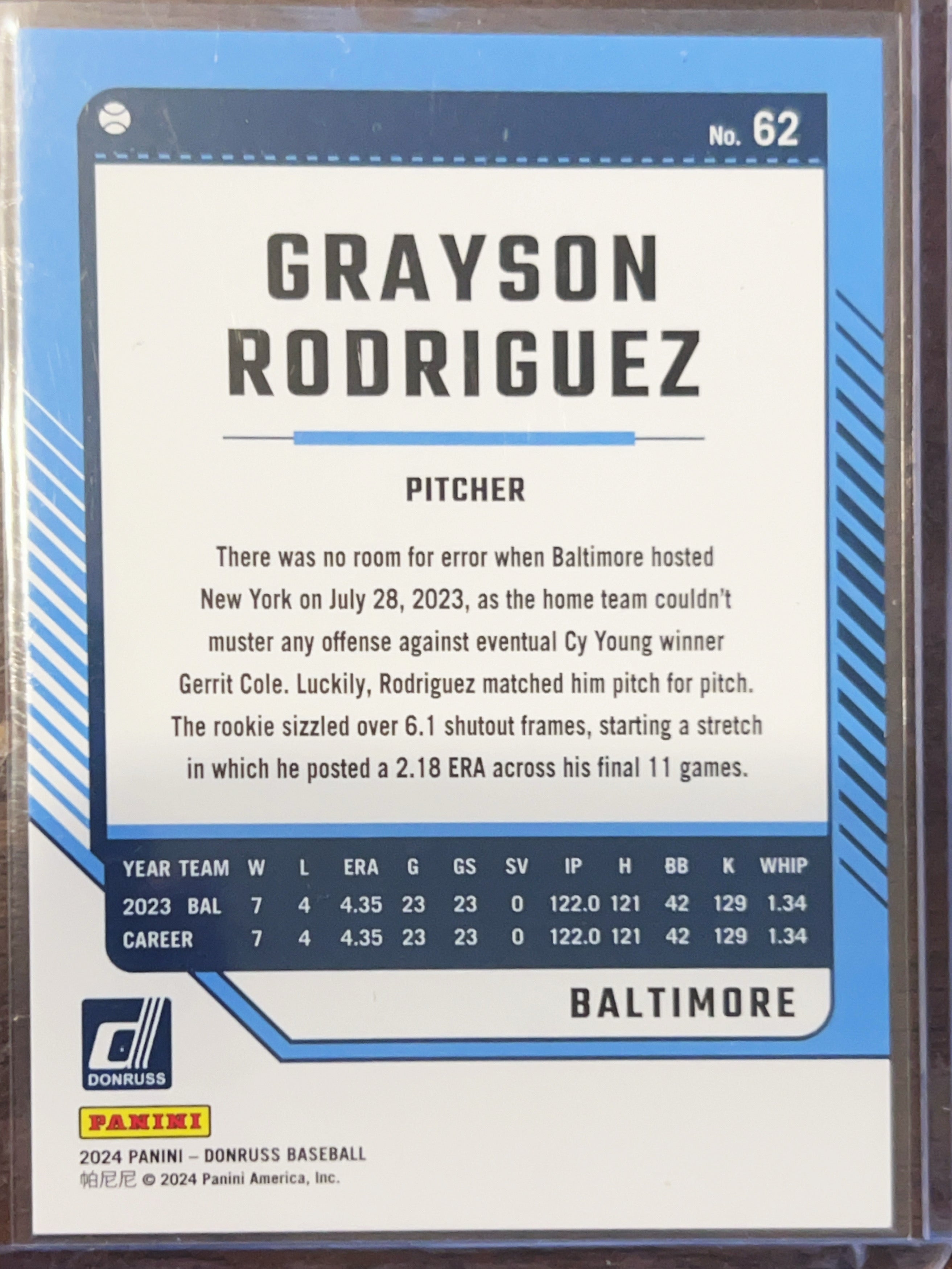 2024 Panini Donruss Baseball Grayson Rodriguez #62 Blue Holo Laser /249
