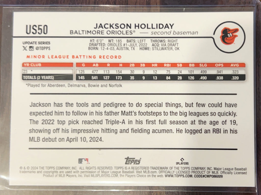 2024 Topps Update Series Jackson Holliday #US50 Rainbow Foil RC