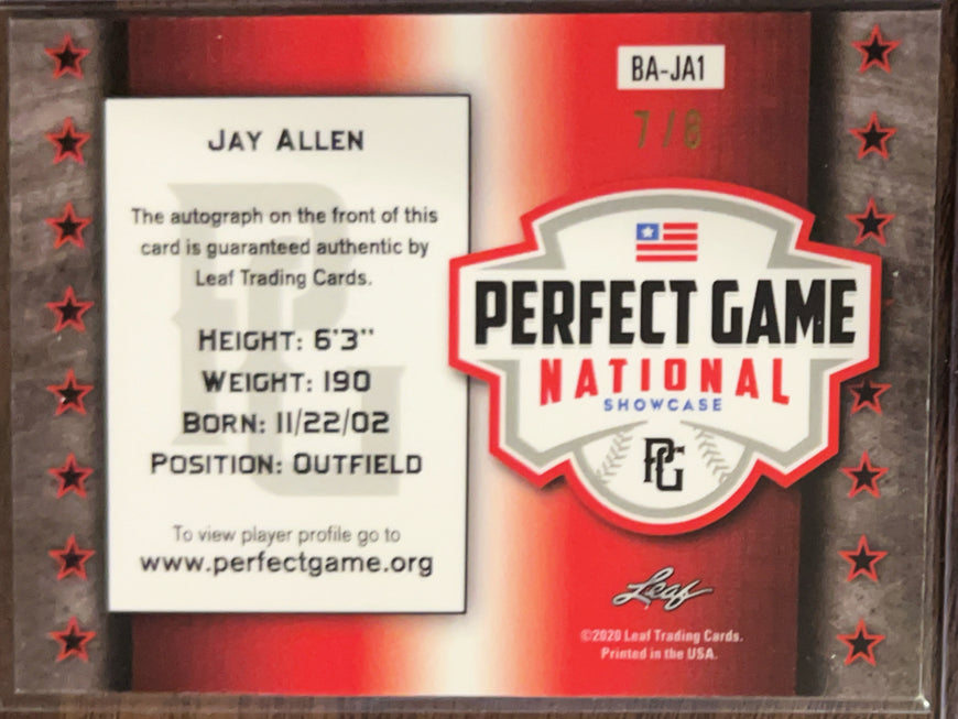 2020 Leaf Perfect Game National Showcase Jay Allen #BA-JA1 Purple Mojo