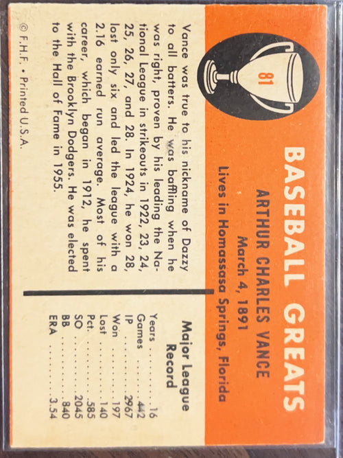 1961 Fleer Baseball Greats Dazzy Vance #81