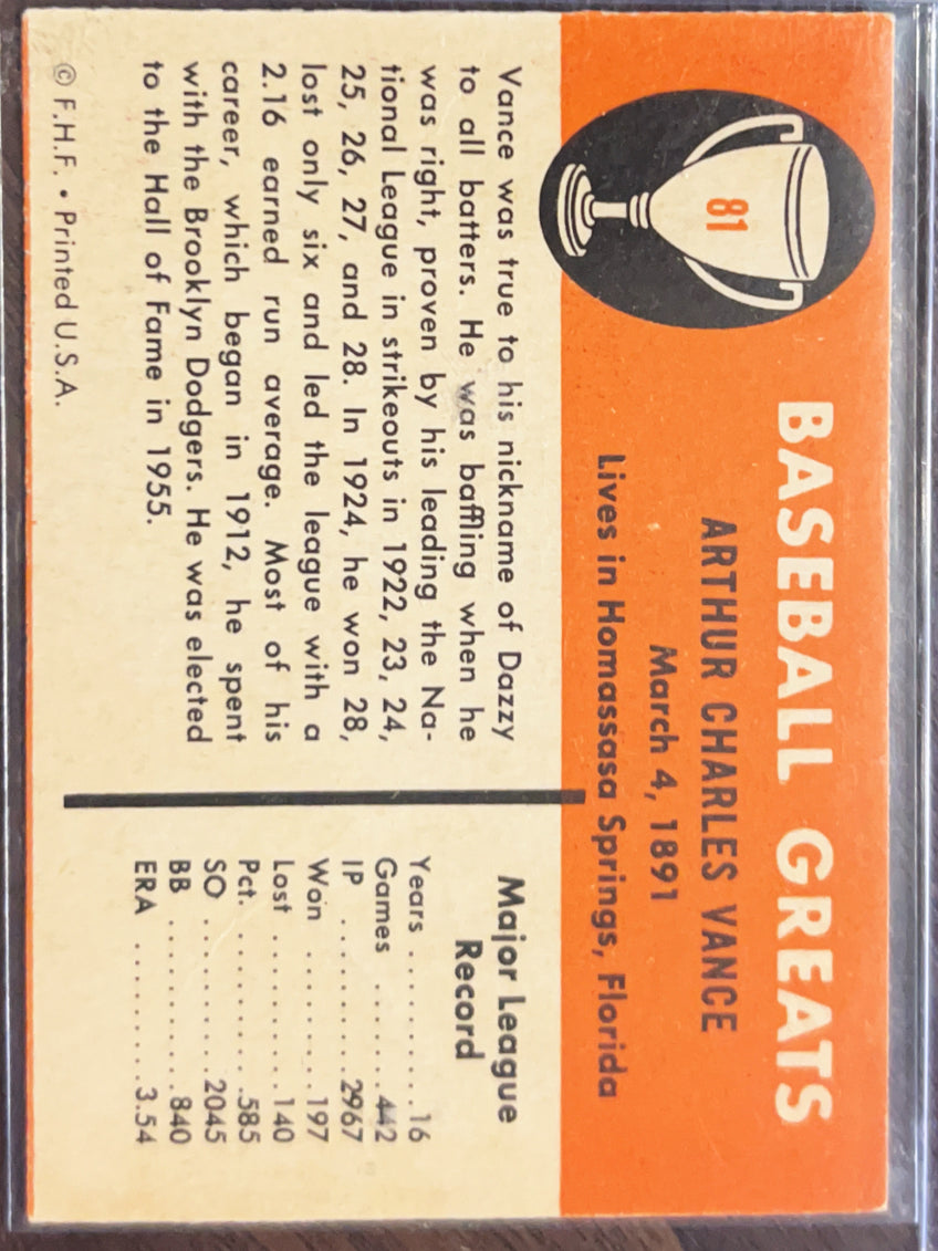 1961 Fleer Baseball Greats Dazzy Vance #81