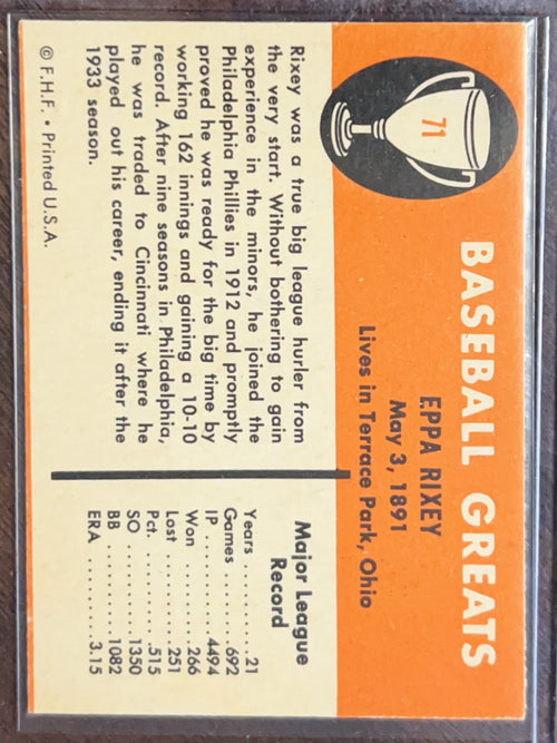 1961 Fleer Baseball Greats Eppa Rixey #71