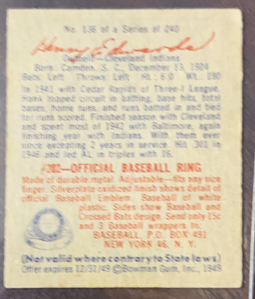 1949 Bowman Hank Edwards #136
