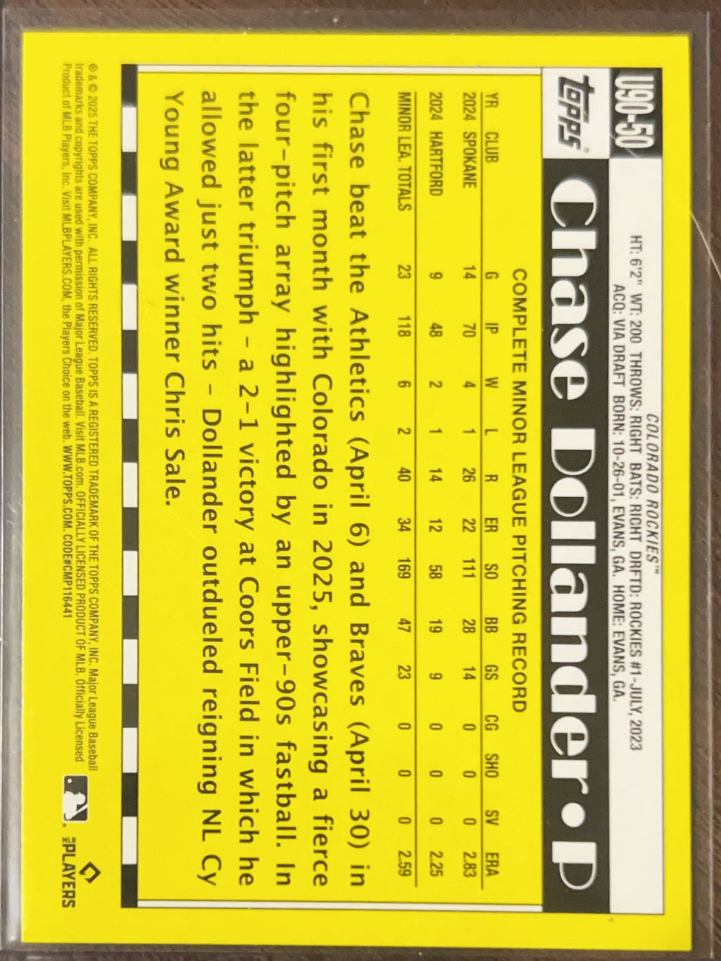 2025 Topps Silver Pack Chrome Chase Dollander #U90-50 Purple Refractor RC