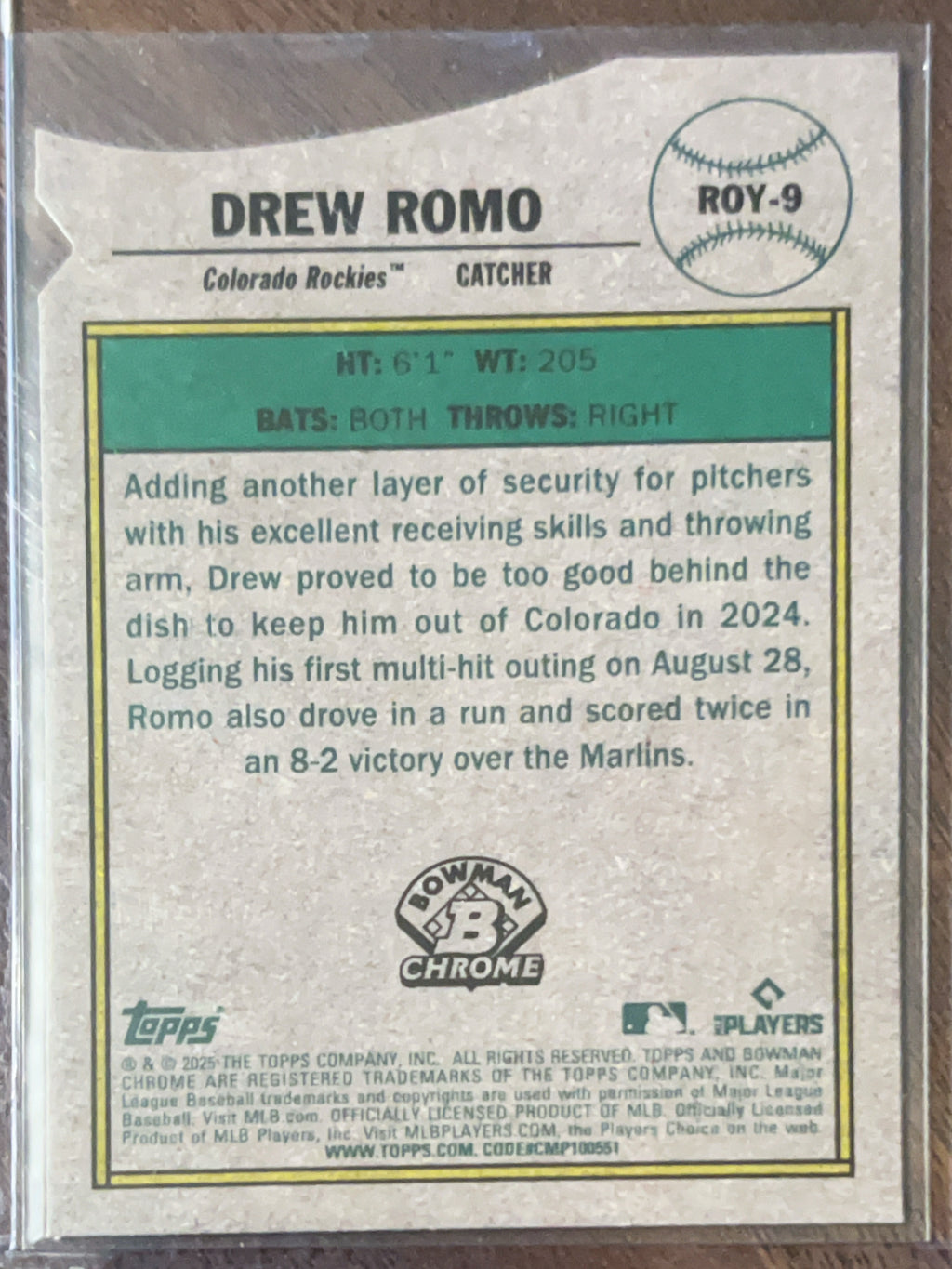2025 Bowman Chrome Rookie of the Year Favorites Drew Romo #ROY-9 Refractor RC