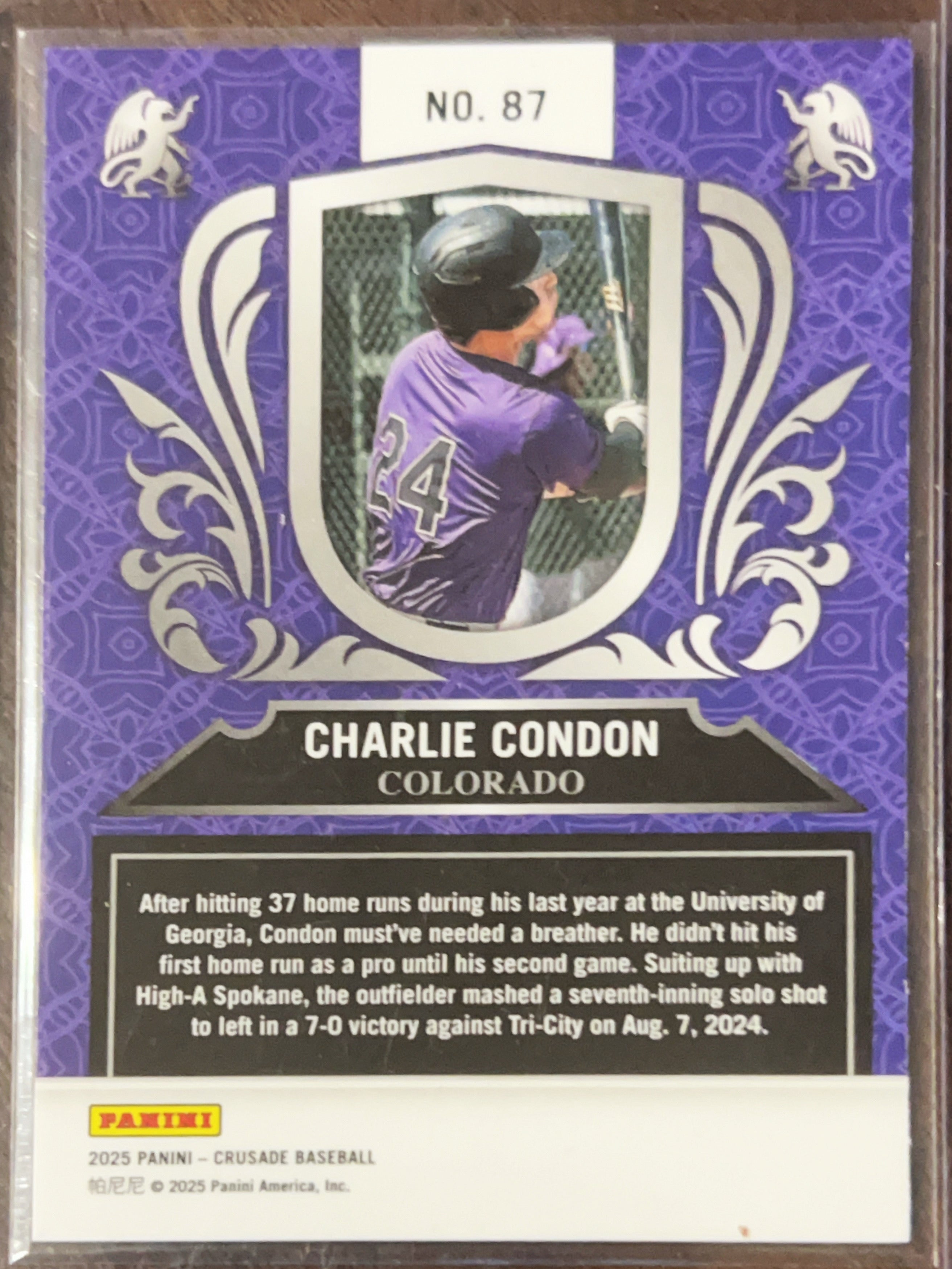 2025 Panini Crusade Baseball Charlie Condon #87 Blue/Purple Prizm