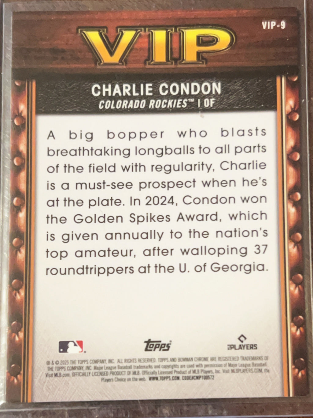 2025 Bowman Chrome VIP Very Important Prospects Charlie Condon #VIP-9