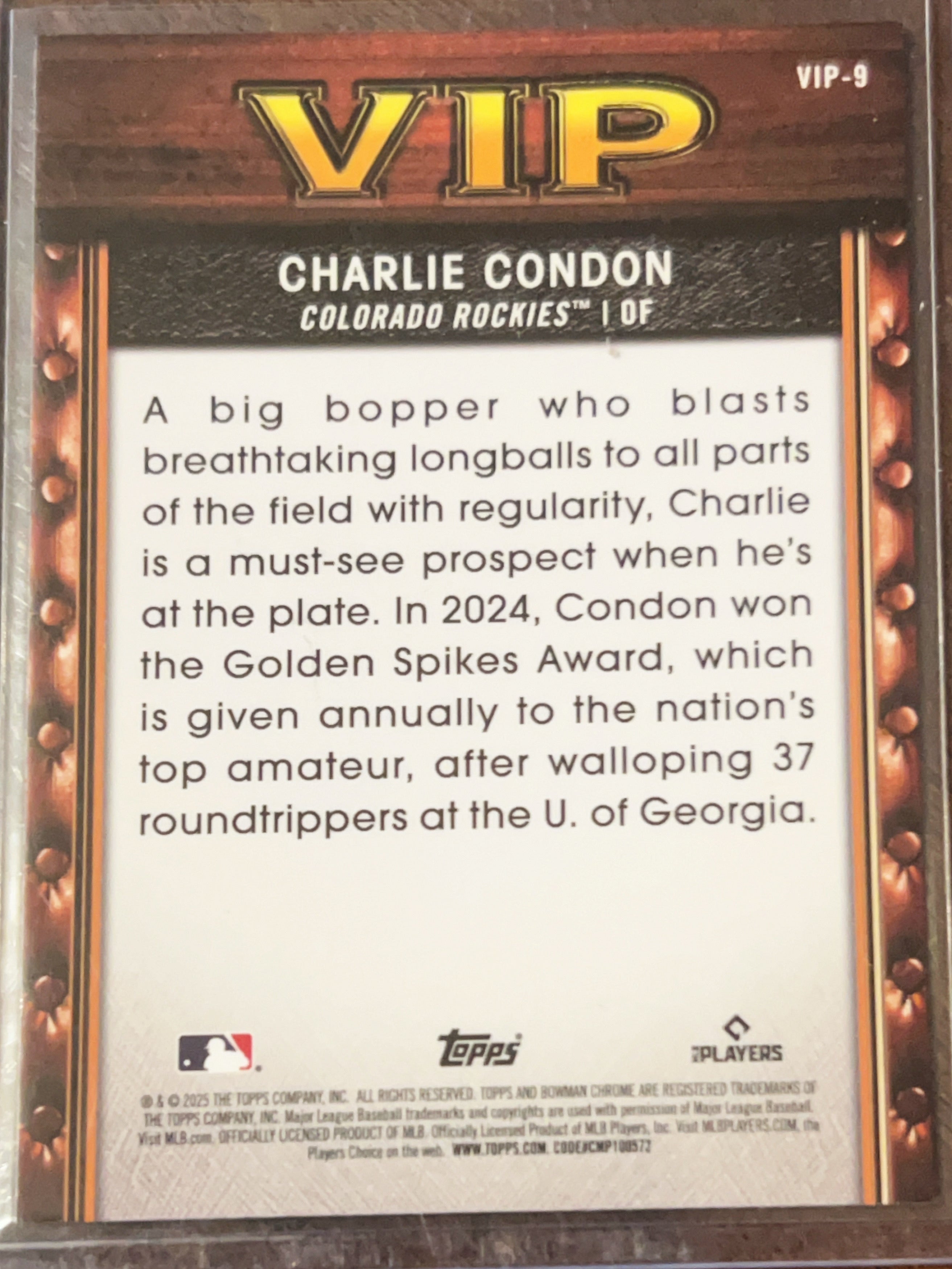 2025 Bowman Chrome VIP Very Important Prospects Charlie Condon #VIP-9