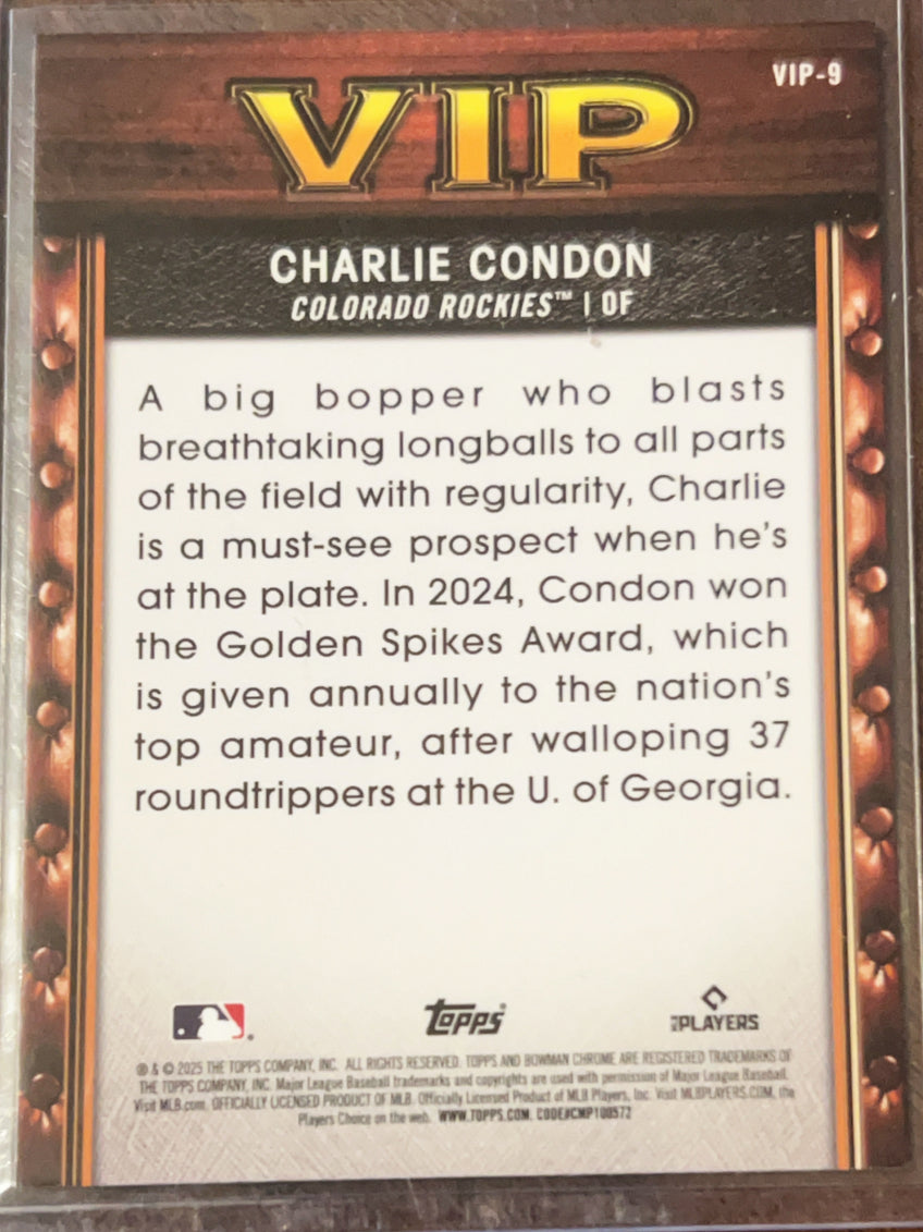 2025 Bowman Chrome VIP Very Important Prospects Charlie Condon #VIP-9
