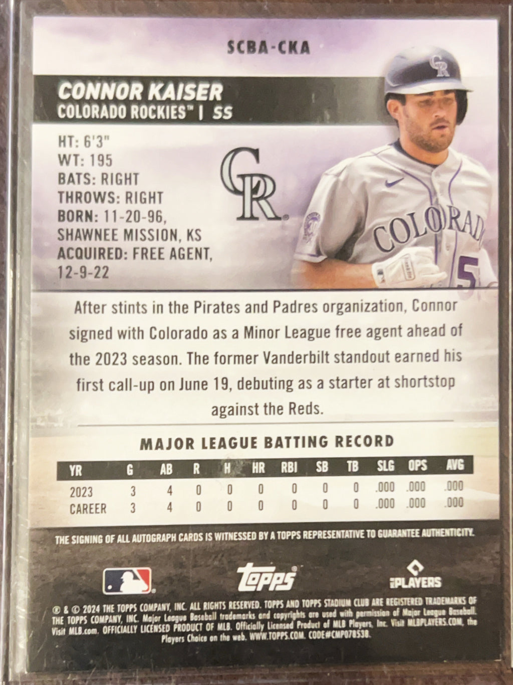 2024 Topps Stadium Club Connor Kaiser #SCBA-CKA RC Auto