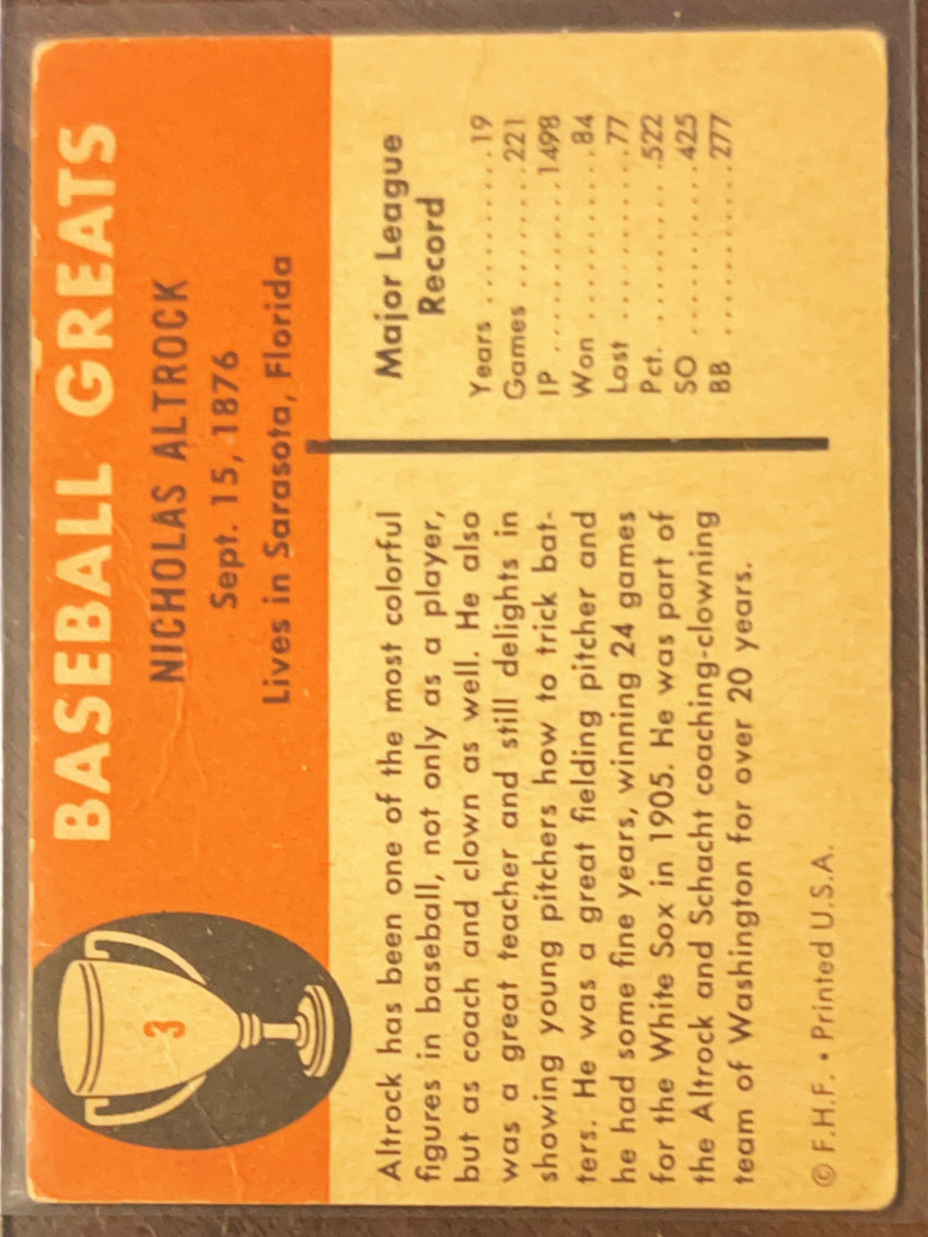1961 Fleer Baseball Greats Nick Altrock #3