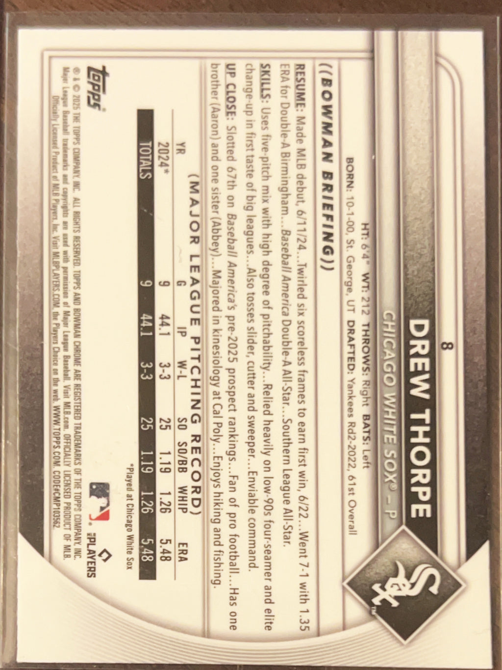 2024 Bowman Chrome Drew Thorpe #8 Mojo Refractor RC