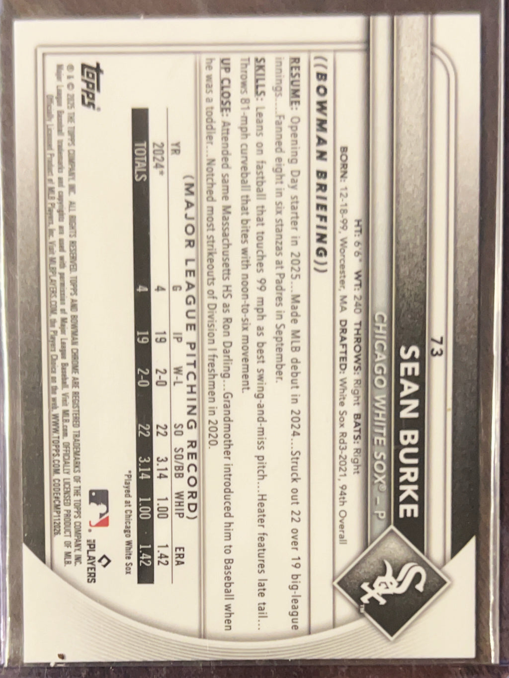 2025 Topps Bowman Chrome Sean Burke #73 RC