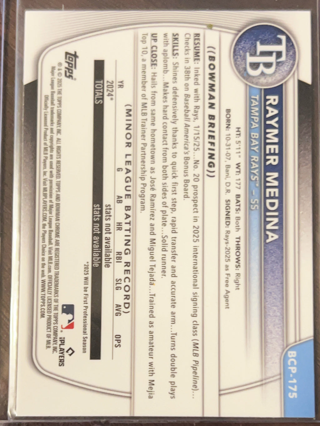 2025 Bowman Chrome Raymer Medina #BCP-175 Mojo Refractor