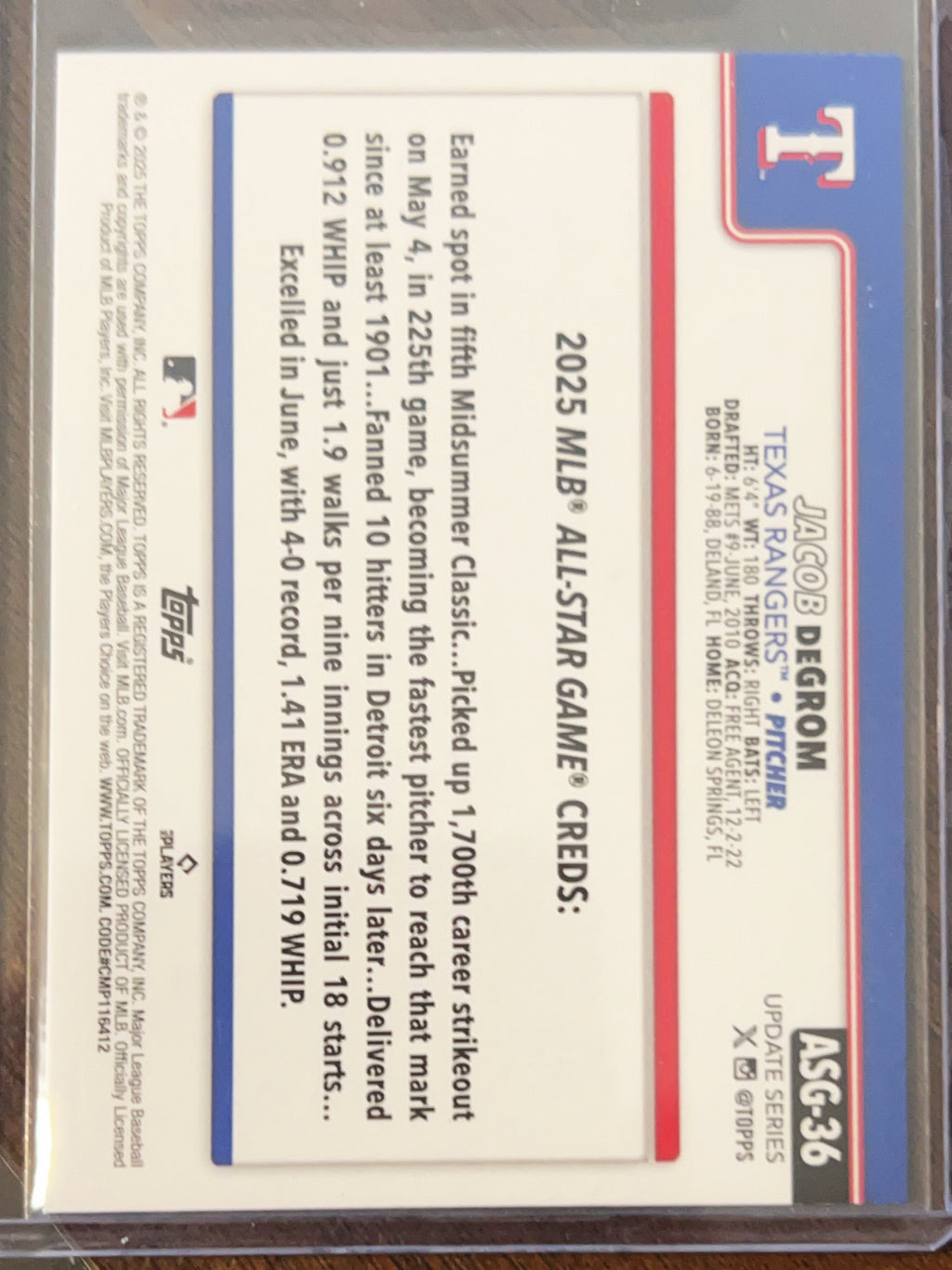 2025 Topps Update Series Jacob deGrom #ASG-36 Rainbow Foil
