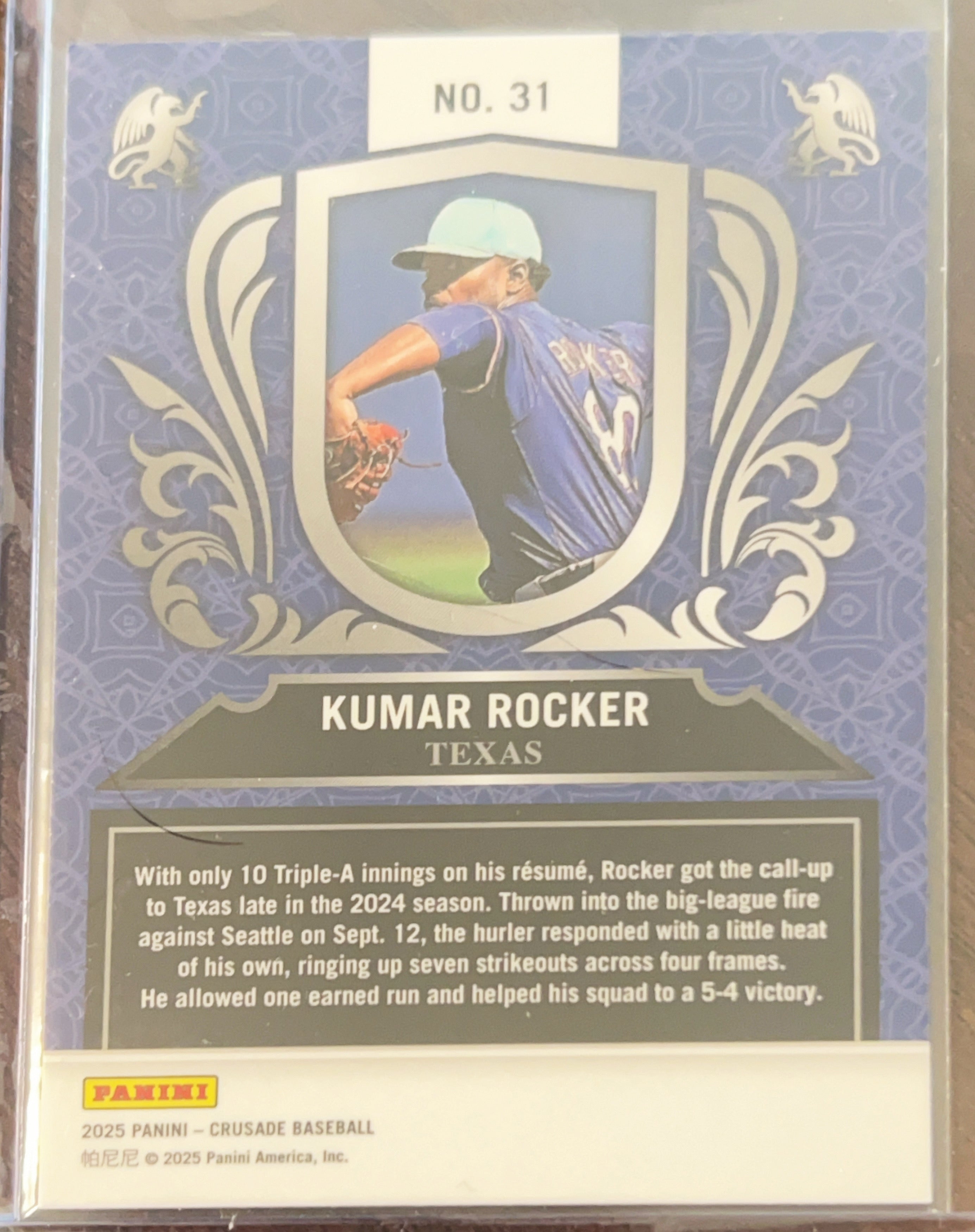 2025 Panini Crusade Baseball Kumar Rocker #31 Blue Prizm RC