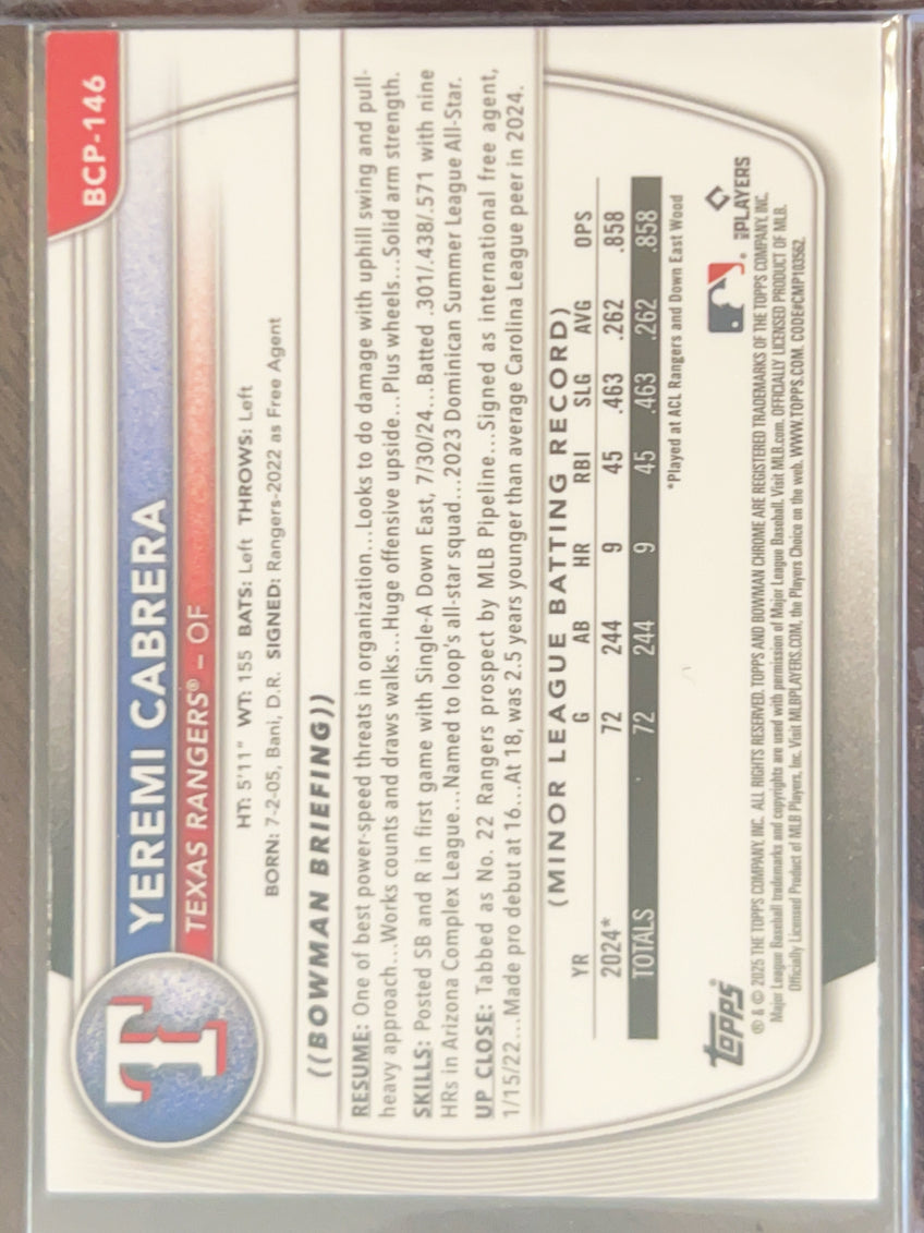 2025 Bowman Chrome Yeremi Cabrera #BCP-146 Mojo Refractor
