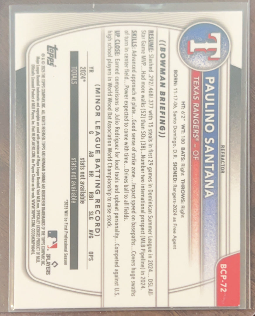 2024 Topps Bowman Chrome Paulino Santana #BCP-72 Refractor /499
