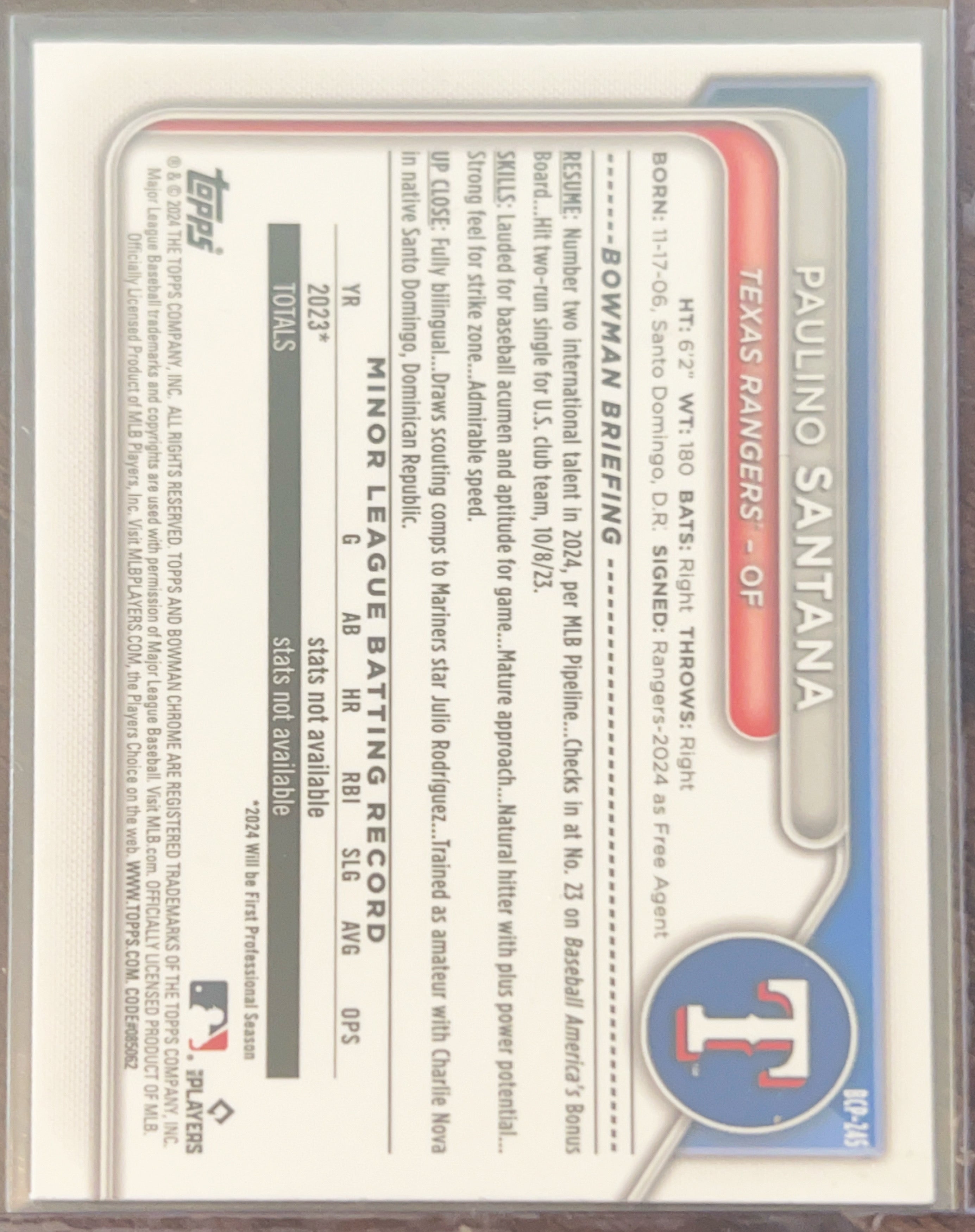 2024 Bowman Chrome Paulino Santana #BCP-245 Shimmer 1st Bowman