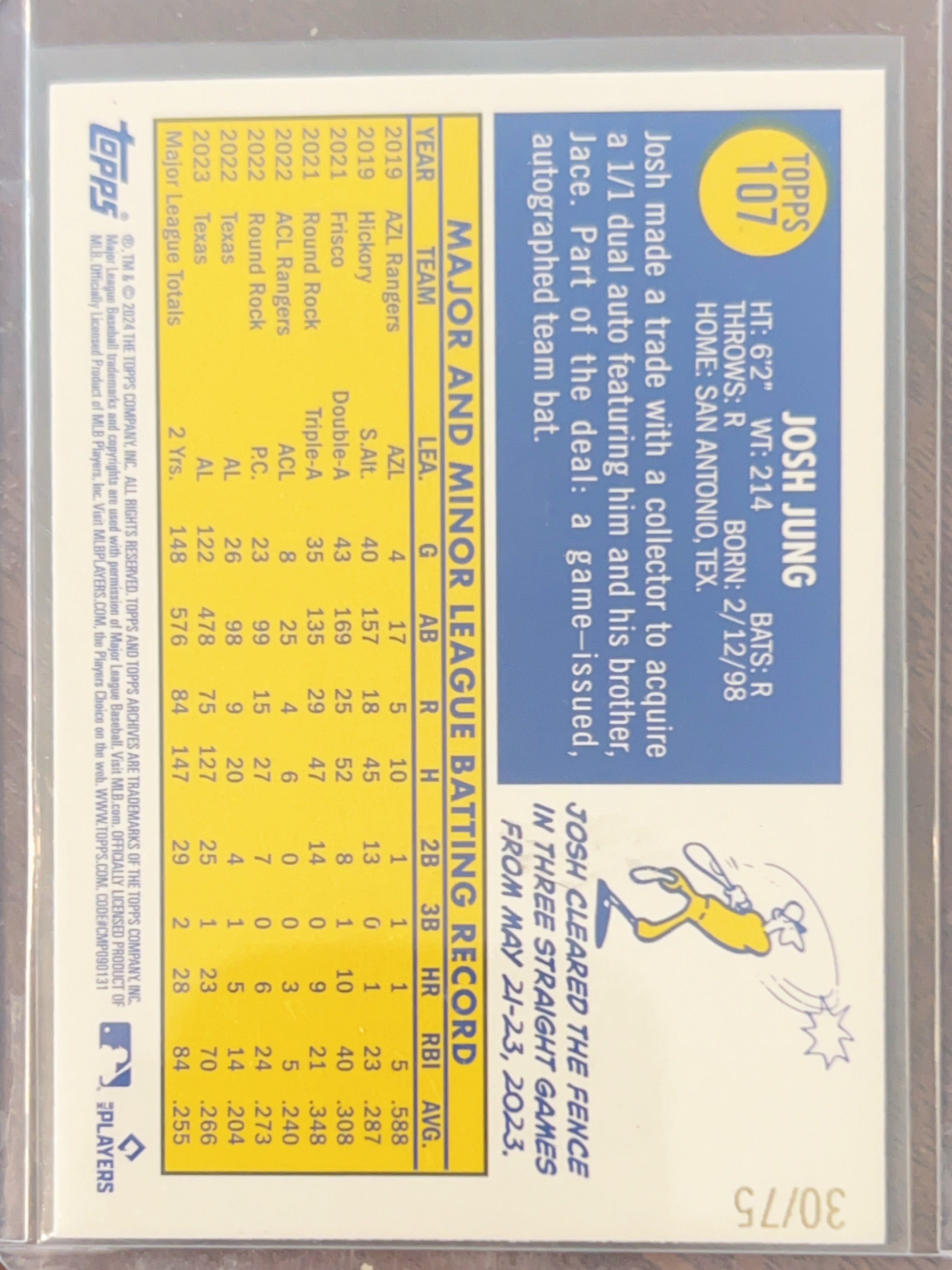 2024 Topps Heritage Josh Jung #107 Aqua Sparkle Foilboard /75