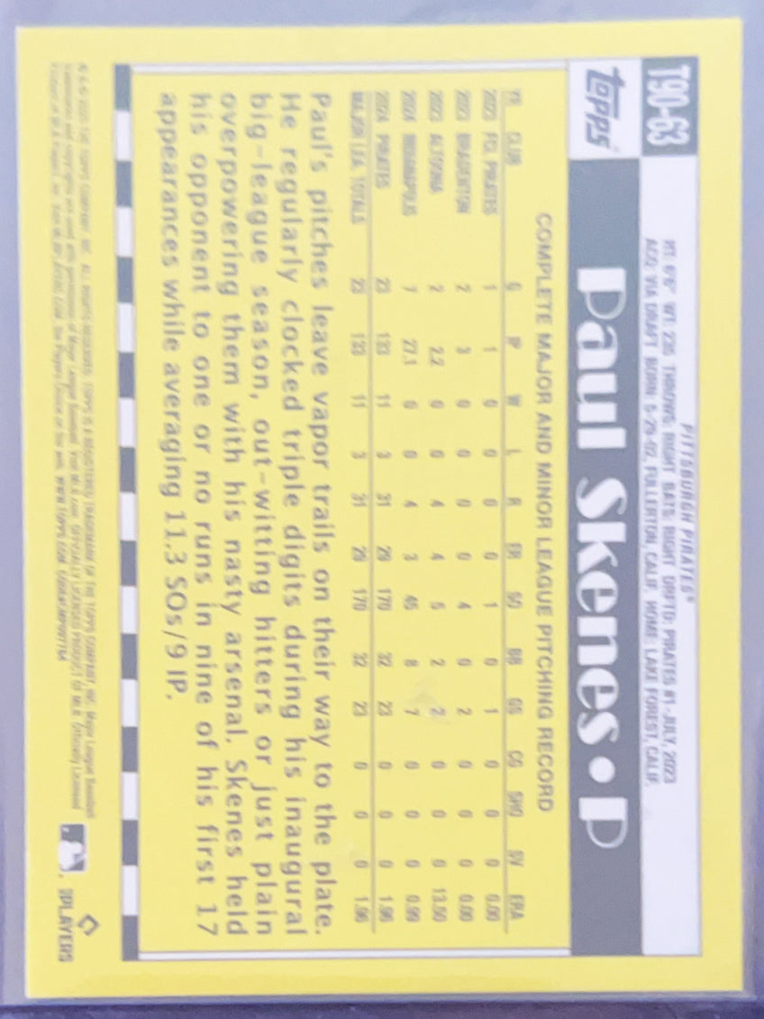 2025 Topps 1990 Topps Baseball Paul Skenes #T90-63 Orange Border