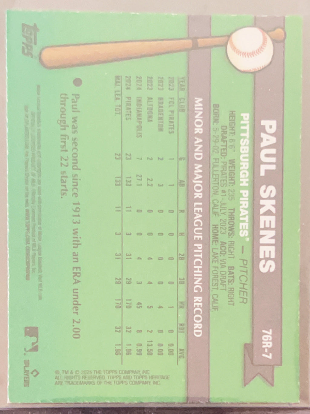 2025 Topps Heritage Paul Skenes #76R-7