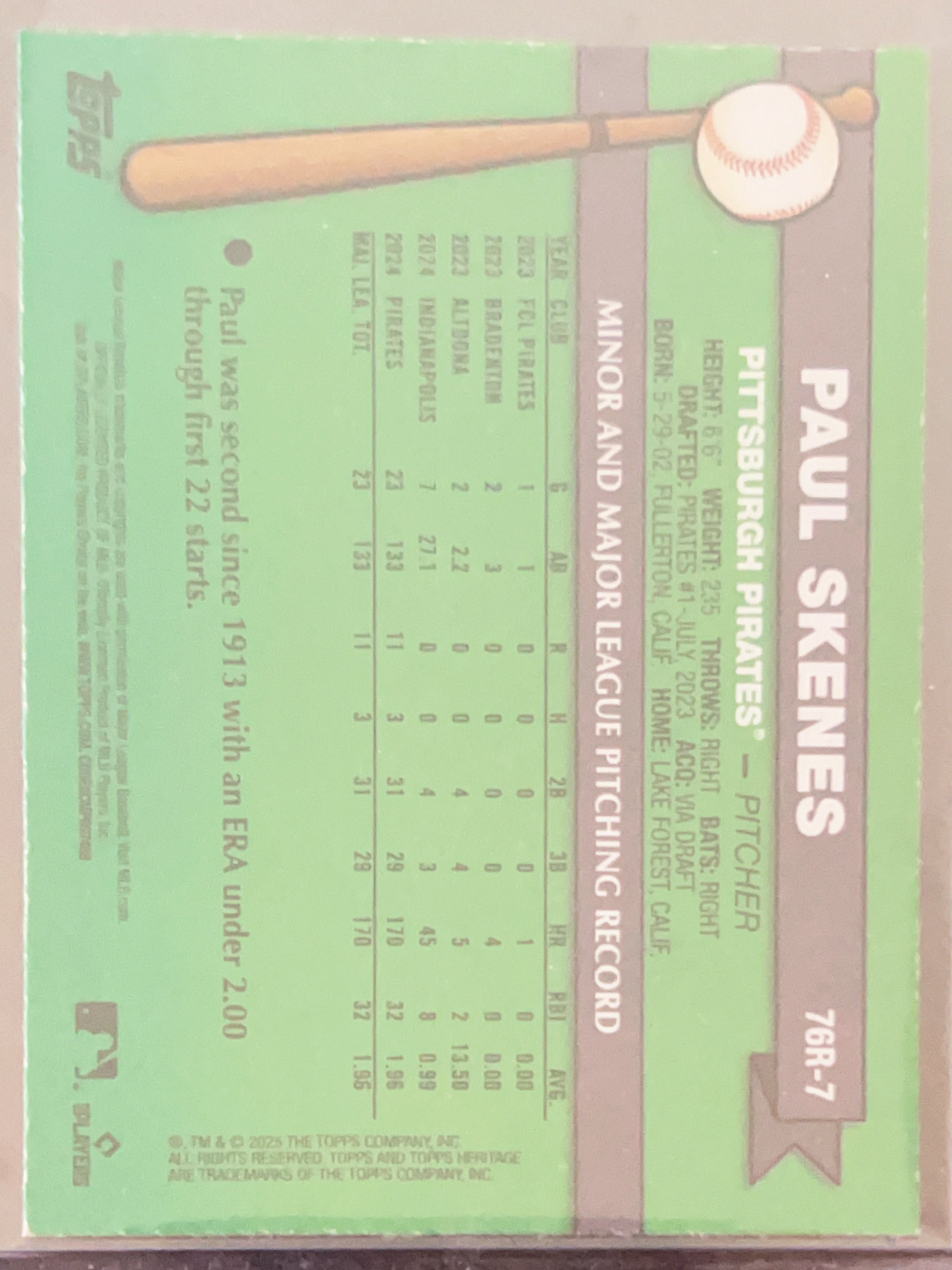 2025 Topps Heritage Paul Skenes #76R-7