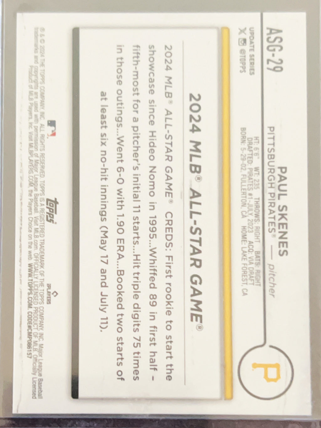 2024 Topps Update Series Paul Skenes #ASG-29 RC