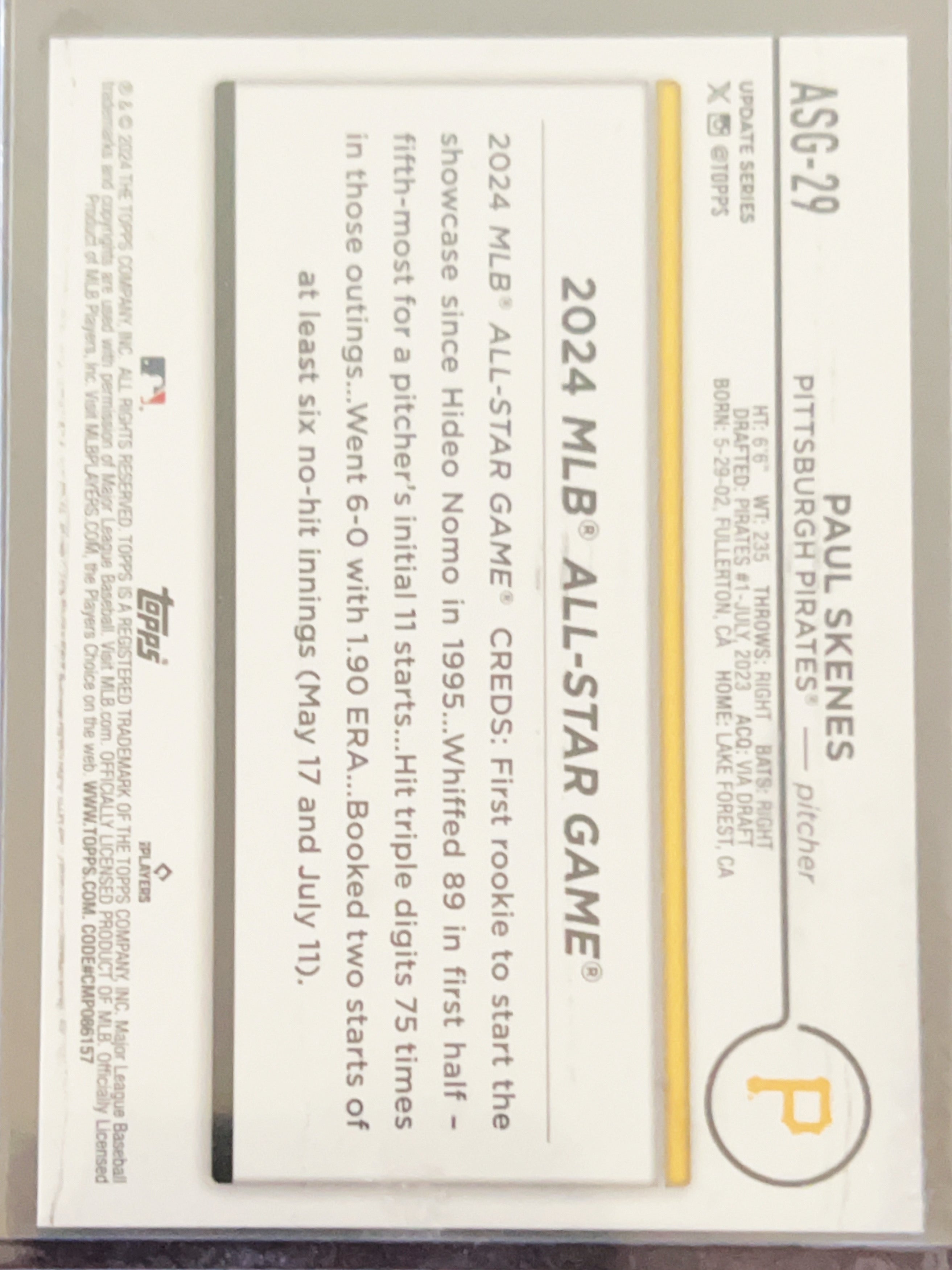 2024 Topps Update Series Paul Skenes #ASG-29 RC