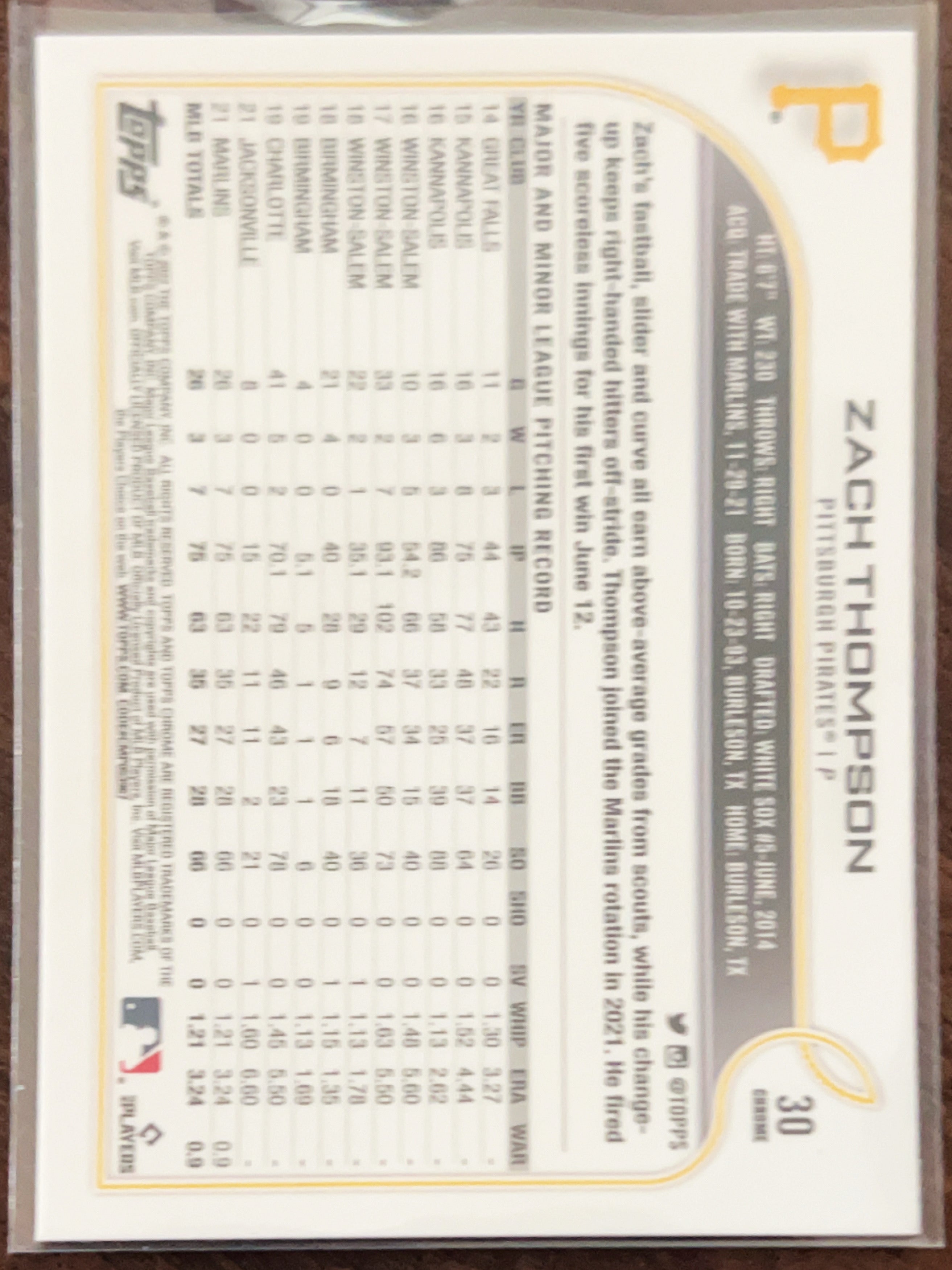 2022 Topps Chrome Zach Thompson #30 Pink Refractor RC