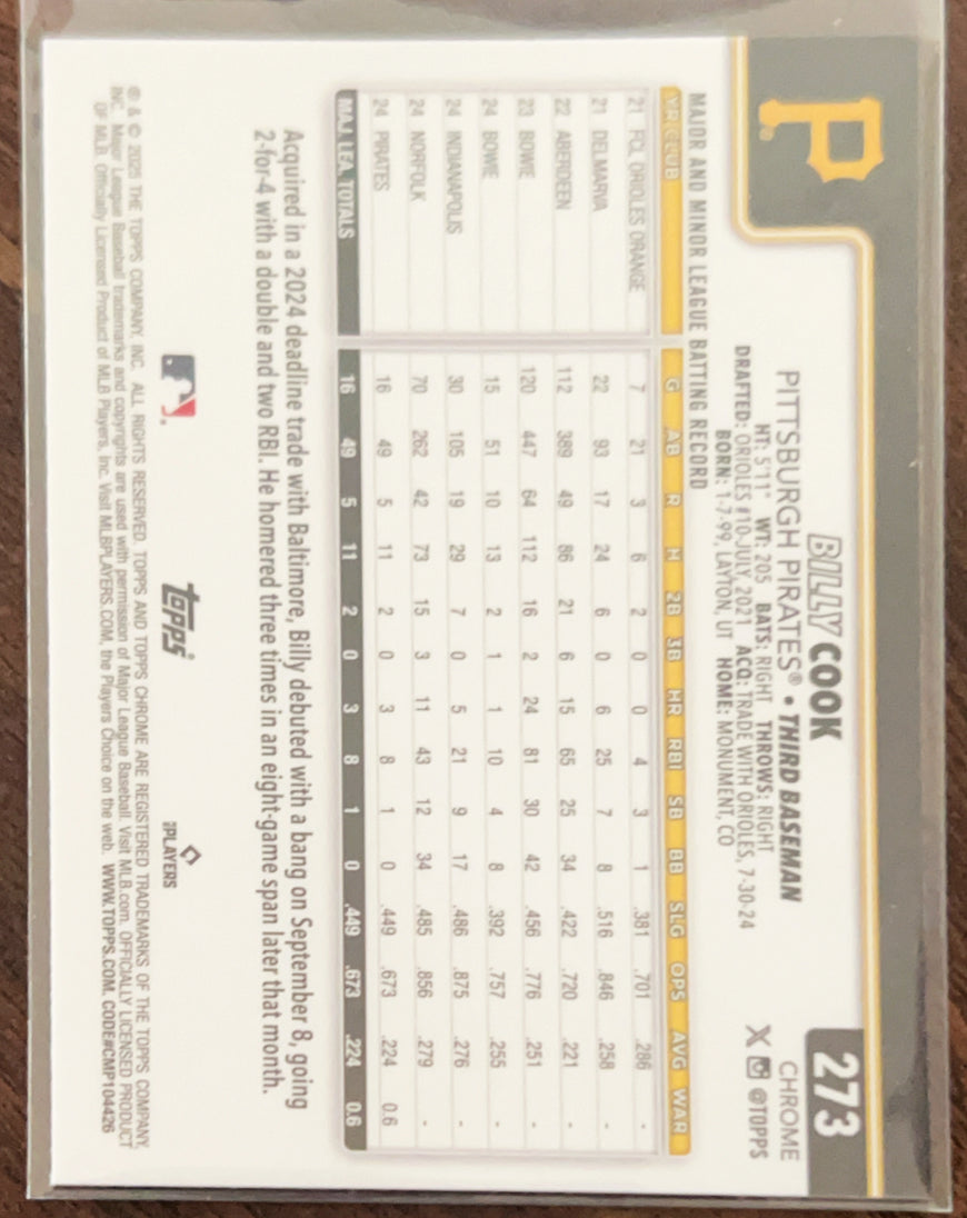 2025 Topps Chrome Update Billy Cook #273 Prsim RC