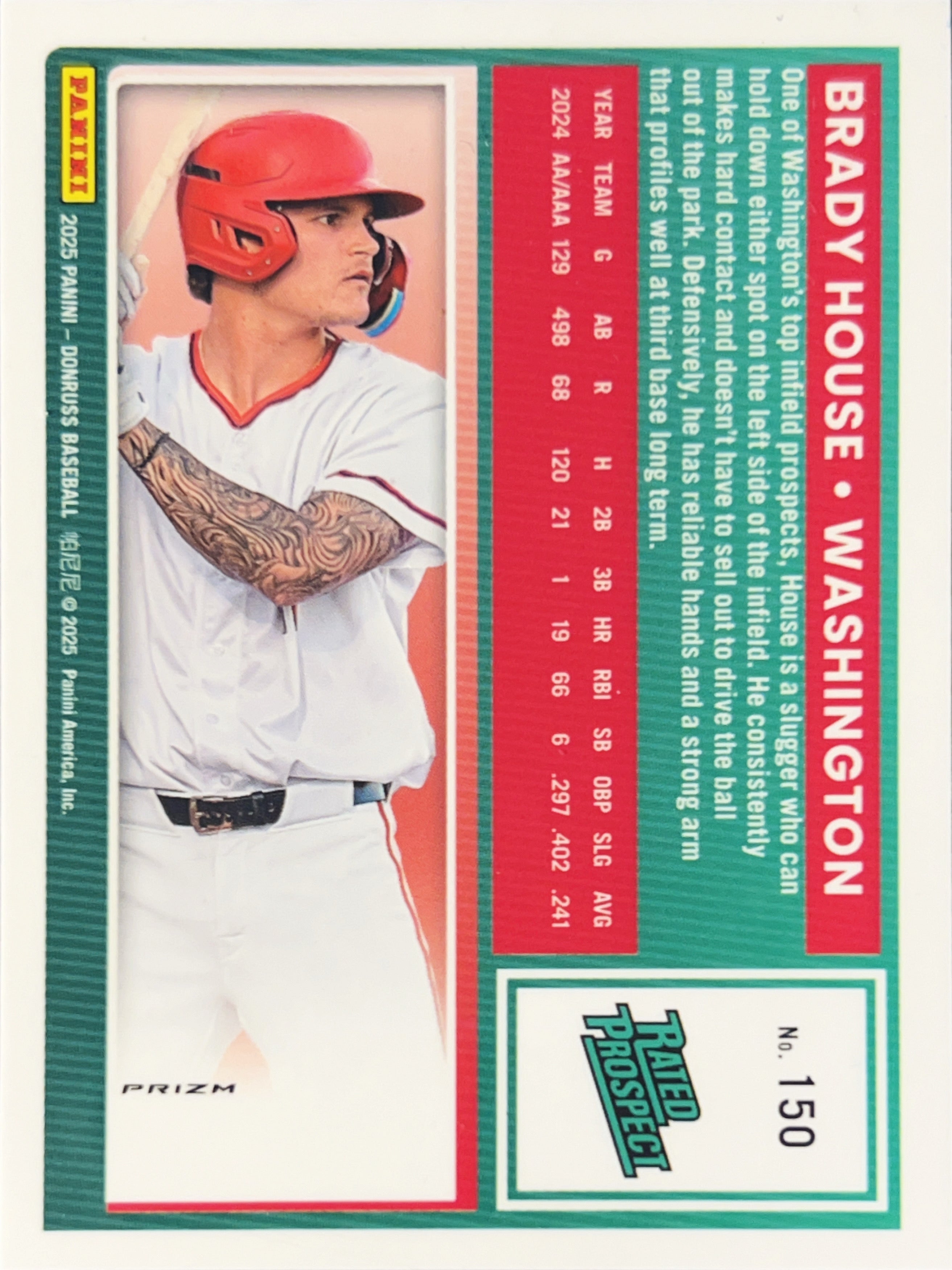2025 Panini Donruss Optic Prizm Brady House #150 Blue Velocity Rated Prospect
