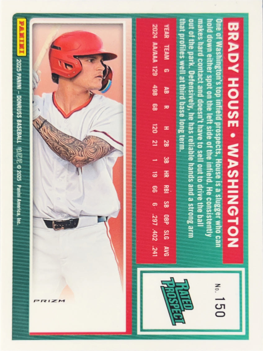 2025 Panini Donruss Optic Prizm Brady House #150 Blue Velocity Rated Prospect
