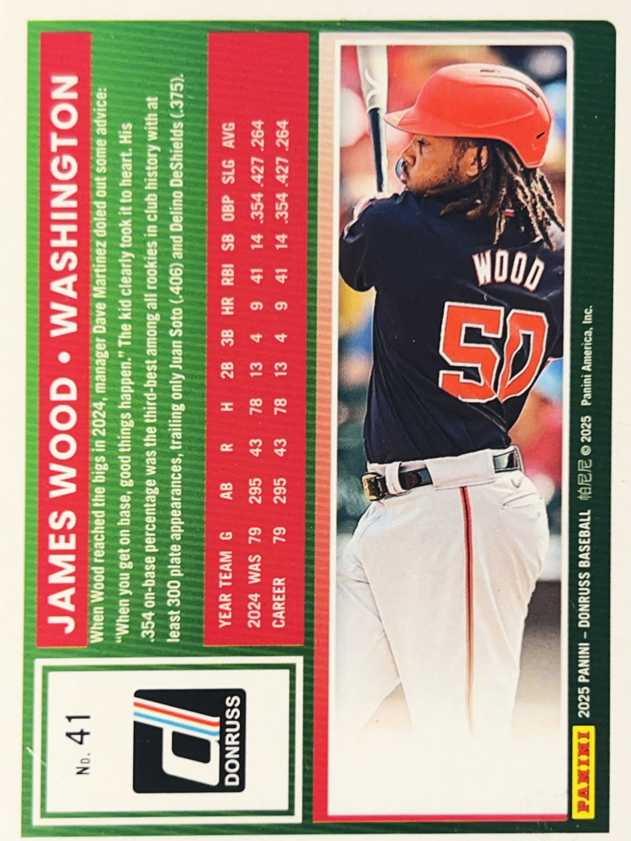 2025 Panini Donruss Baseball James Wood #41 Blue Holo