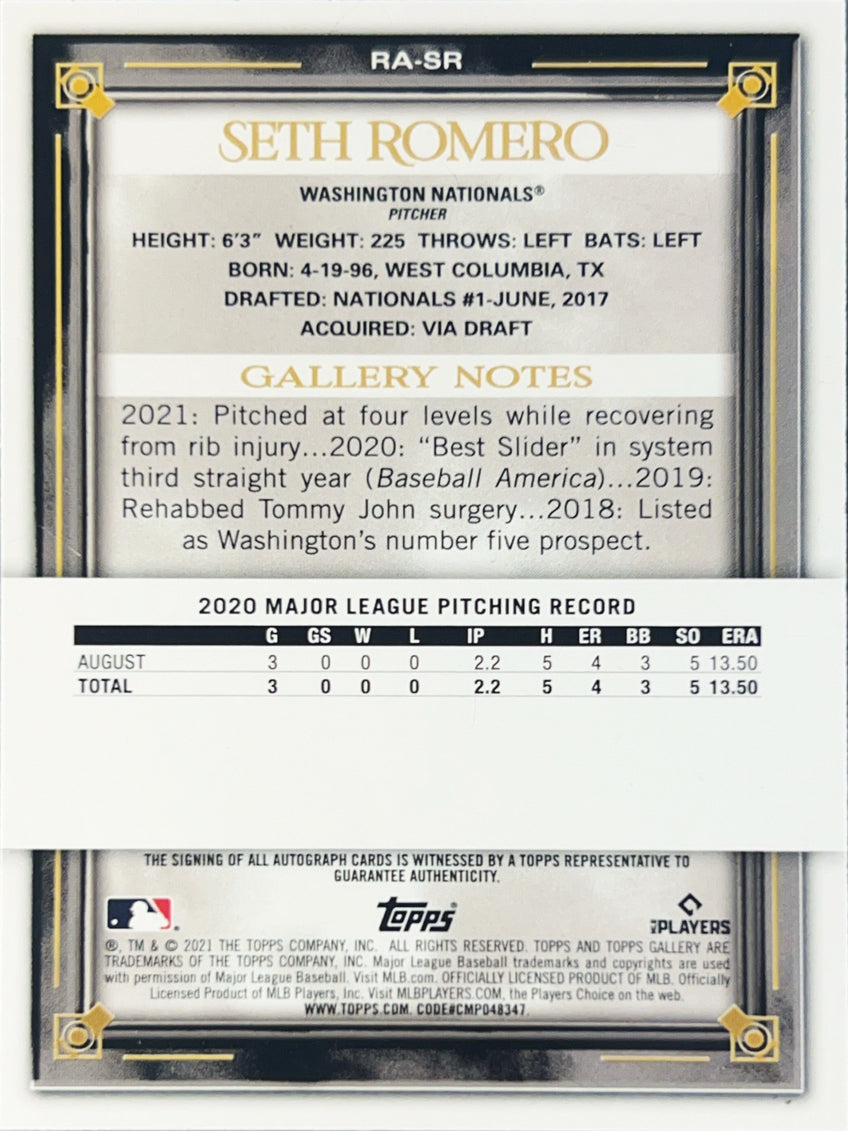 2021 Topps Gallery Seth Romero #RA-SR RC