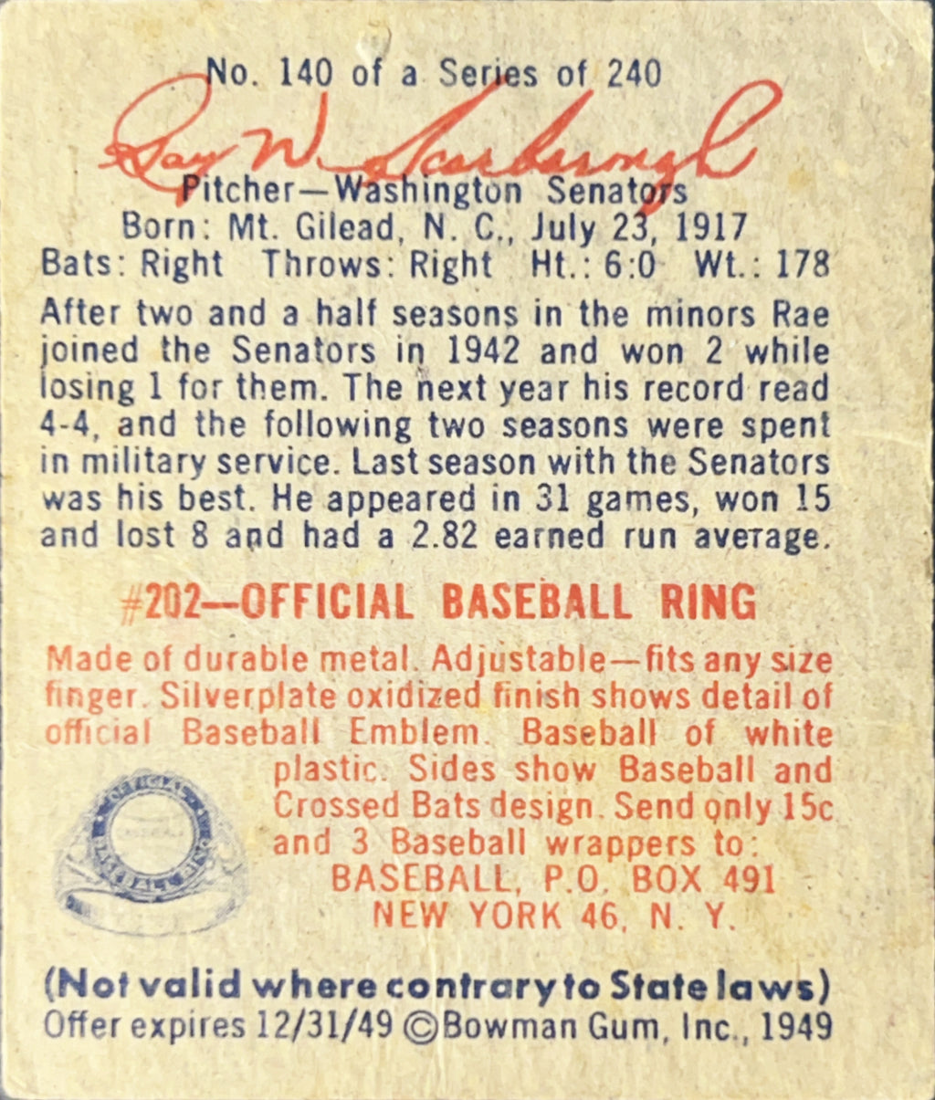 1949 Bowman Rae Scarborough #140