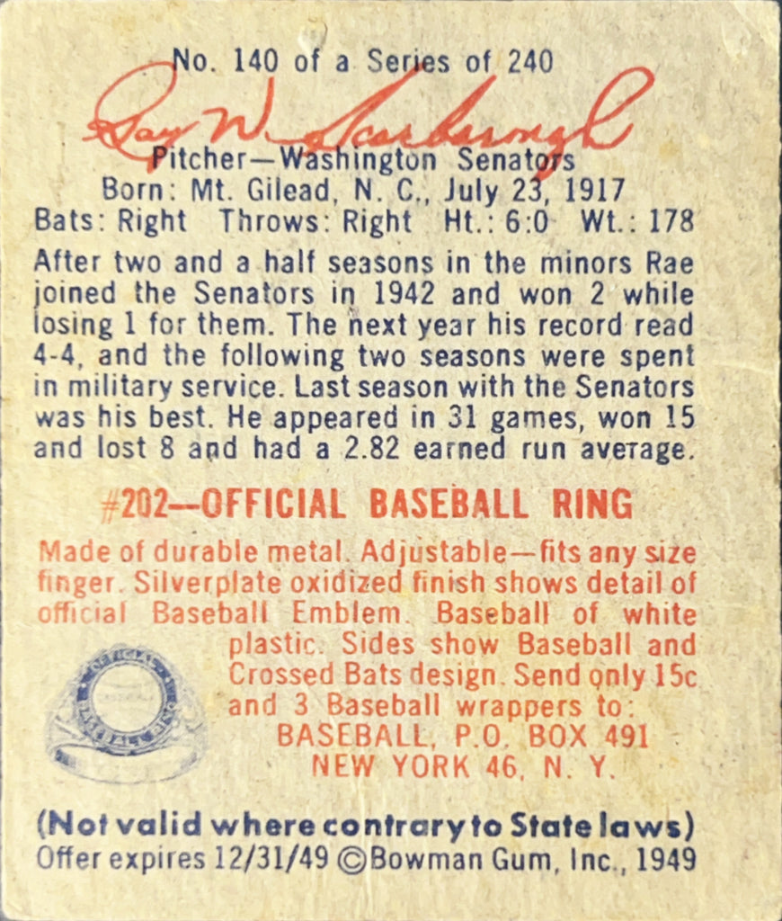 1949 Bowman Rae Scarborough #140