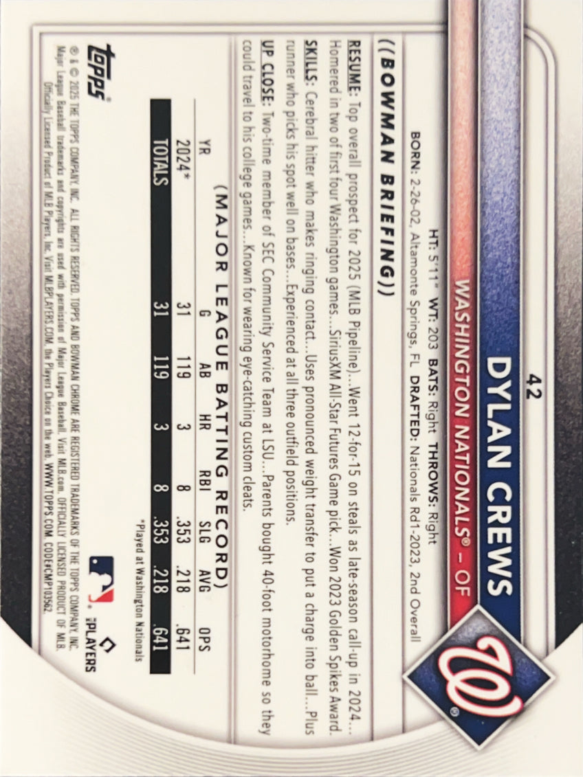 2025 Bowman Chrome Dylan Crews #42 Mega Box Mojo Refractor RC