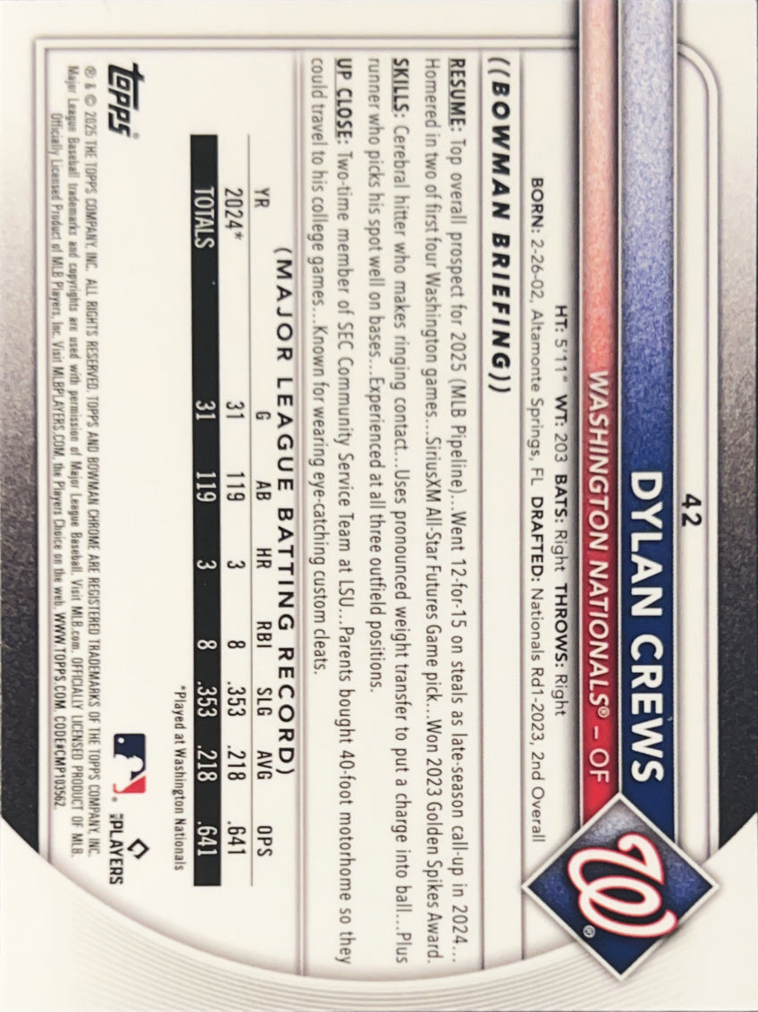 2025 Topps Bowman Chrome Dylan Crews #42 Mojo Refractor RC