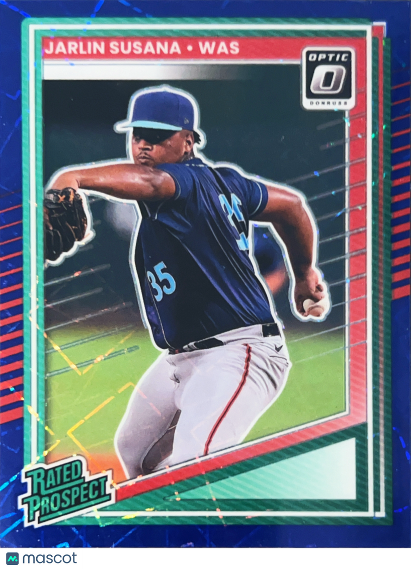 2025 Panini Donruss Optic Prizm Jarlin Susana #140 Blue Velocity Rated Prospect
